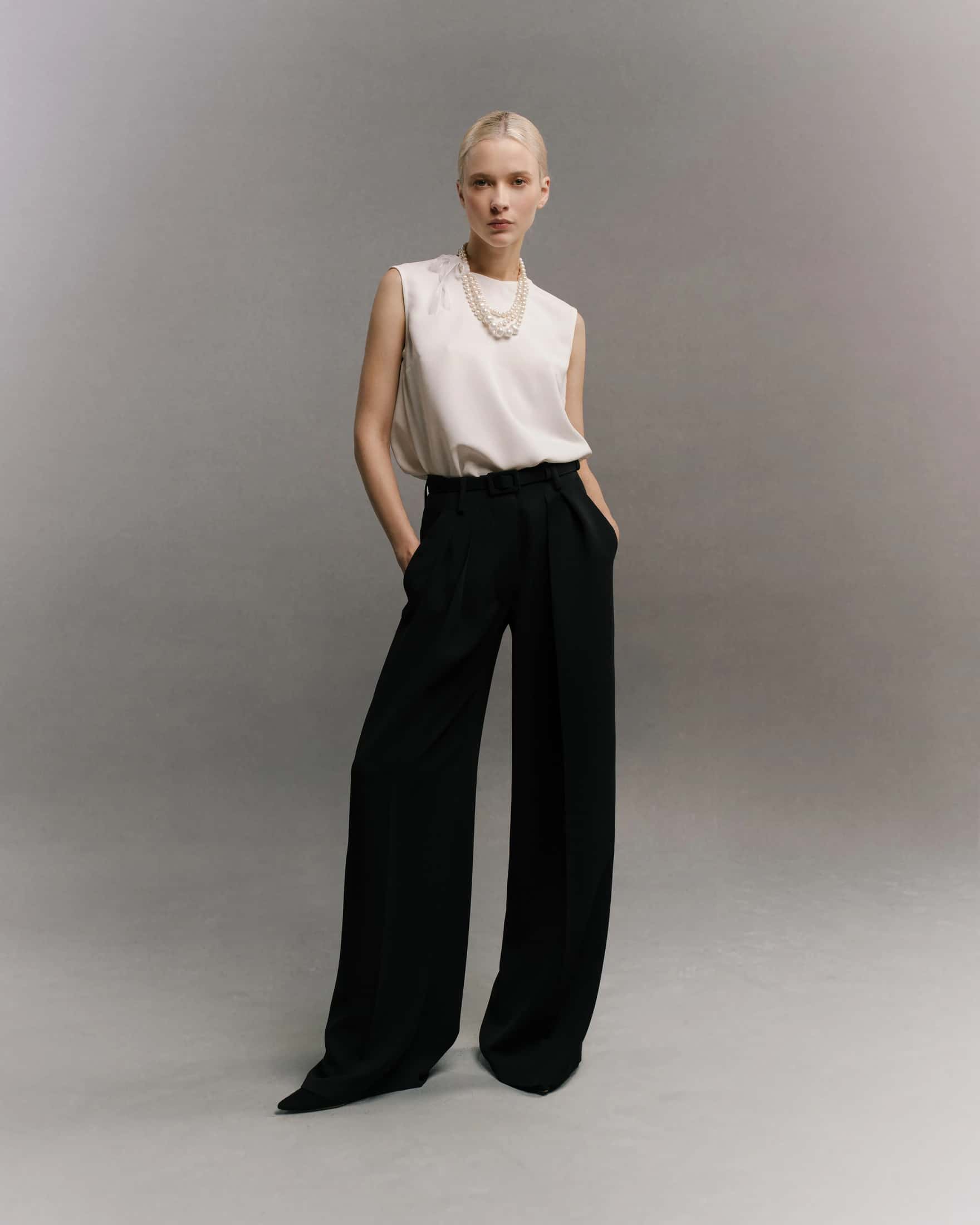 High-Rise Double-Pleated Wide-Leg Pants - miniatura 1