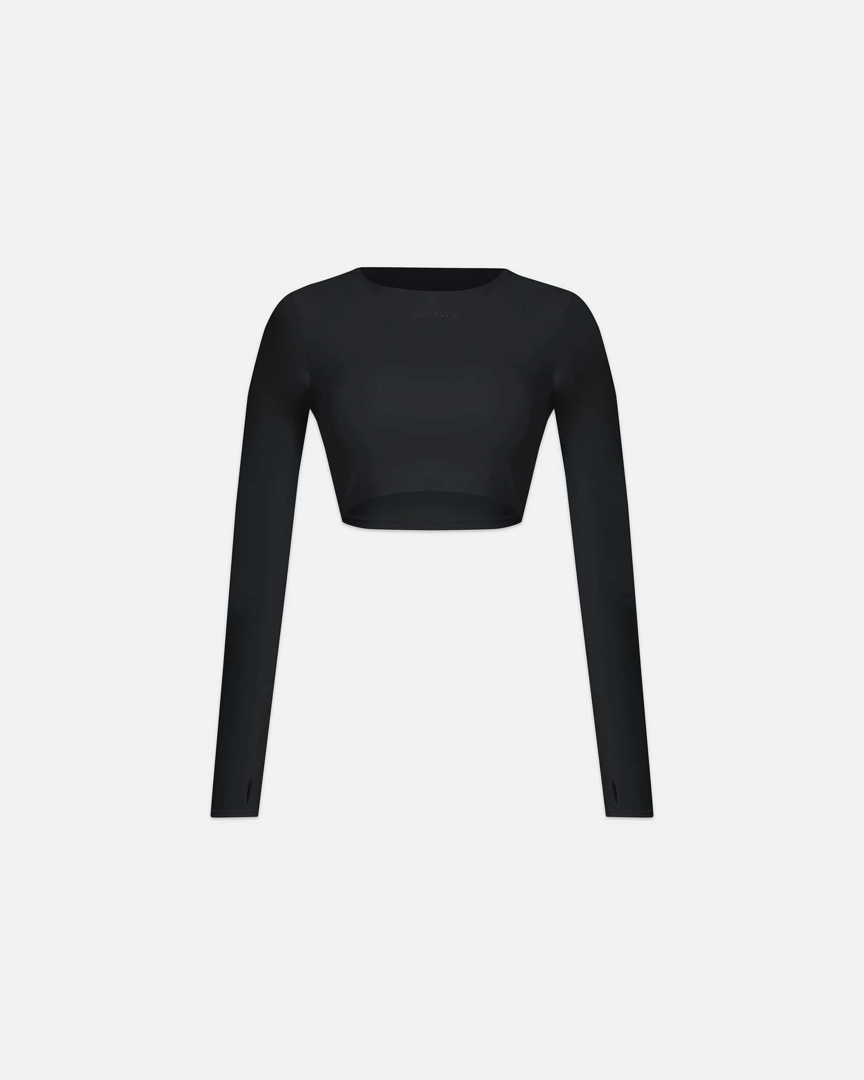Line Basic Long Sleeve Cropped Tshirt Black