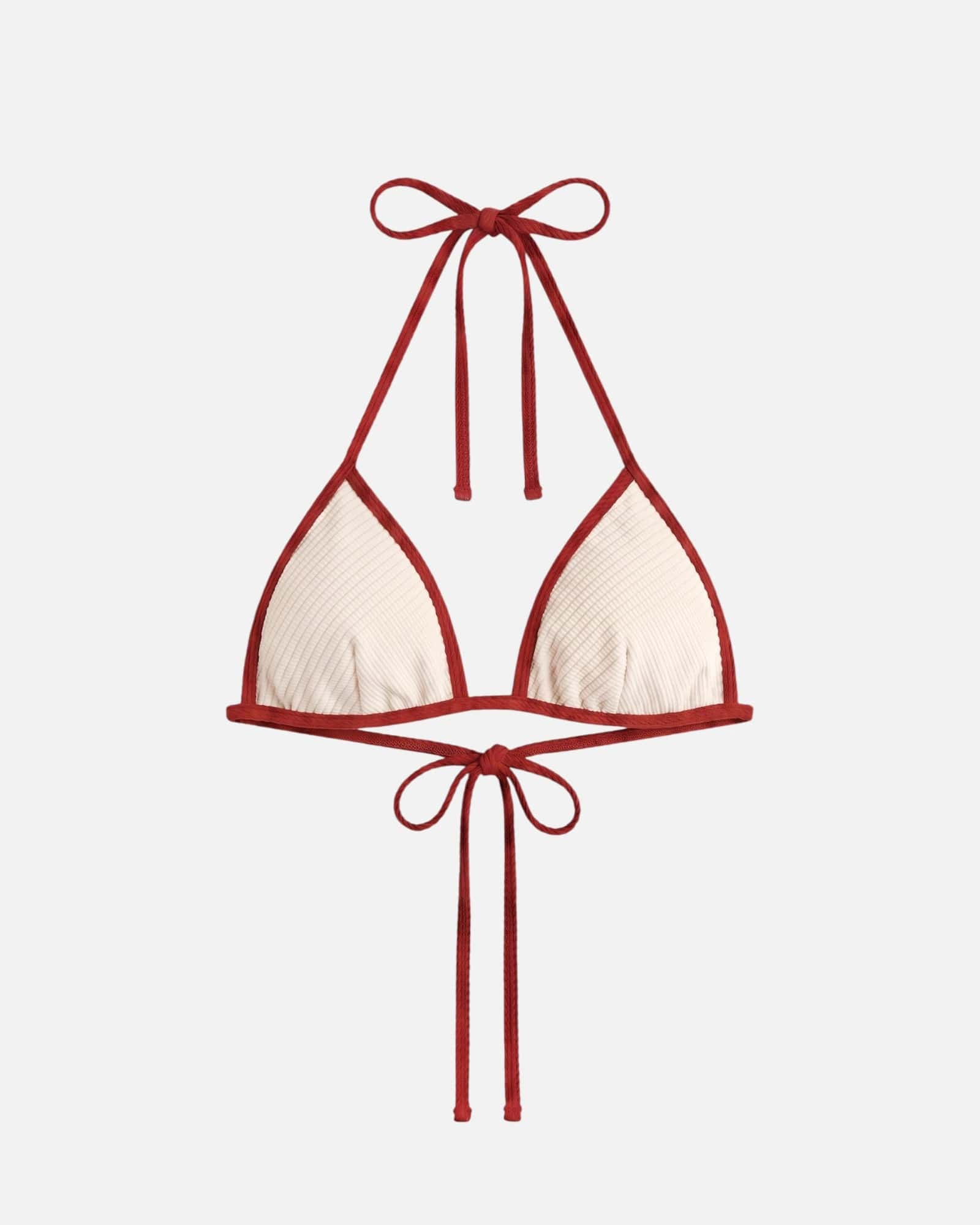 Bikini top con ribete en contraste y lazo / Marfil Rosa - miniatura 1