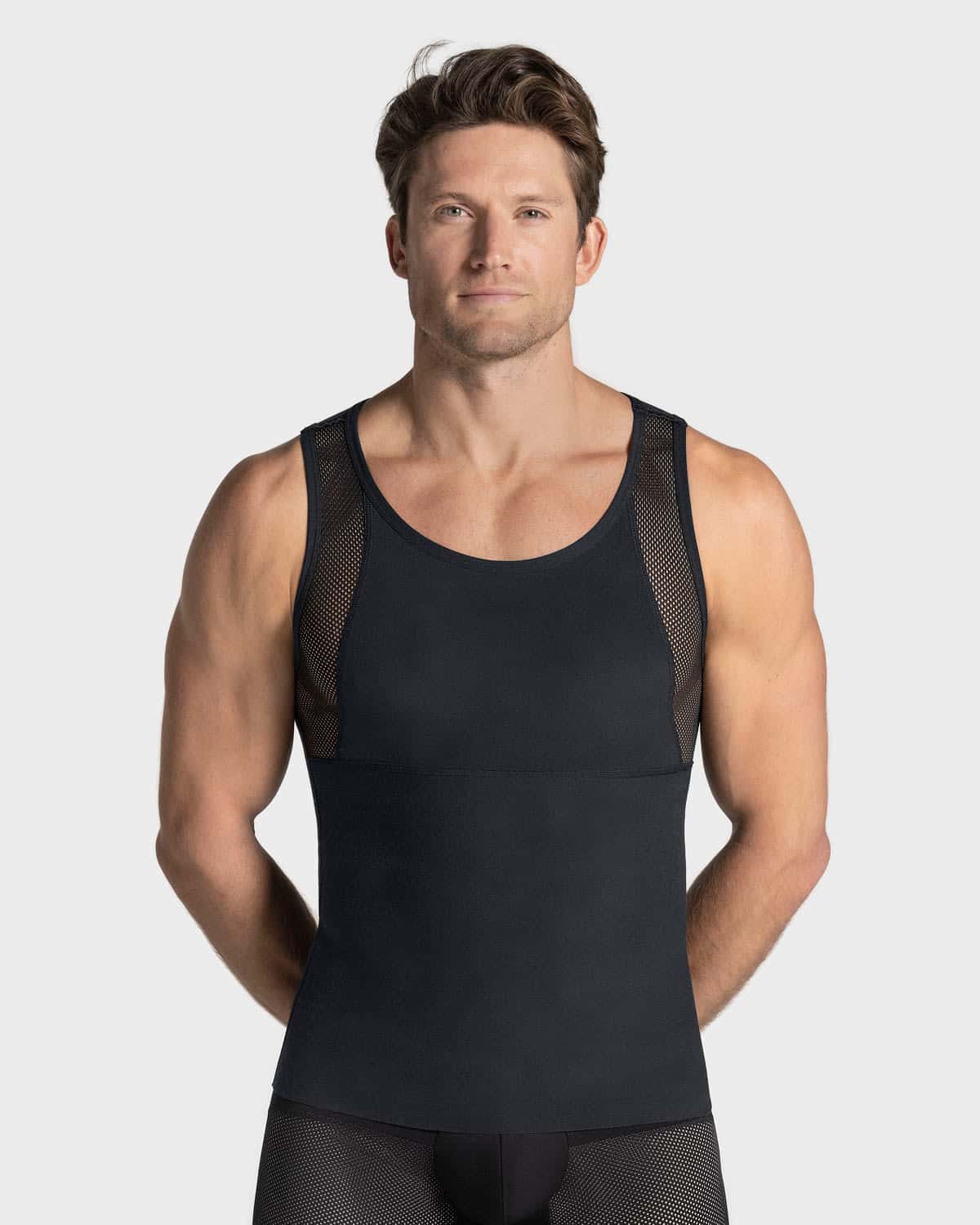 Stretch Cotton Moderate Compression Shaper Tank, Mesh Cutouts