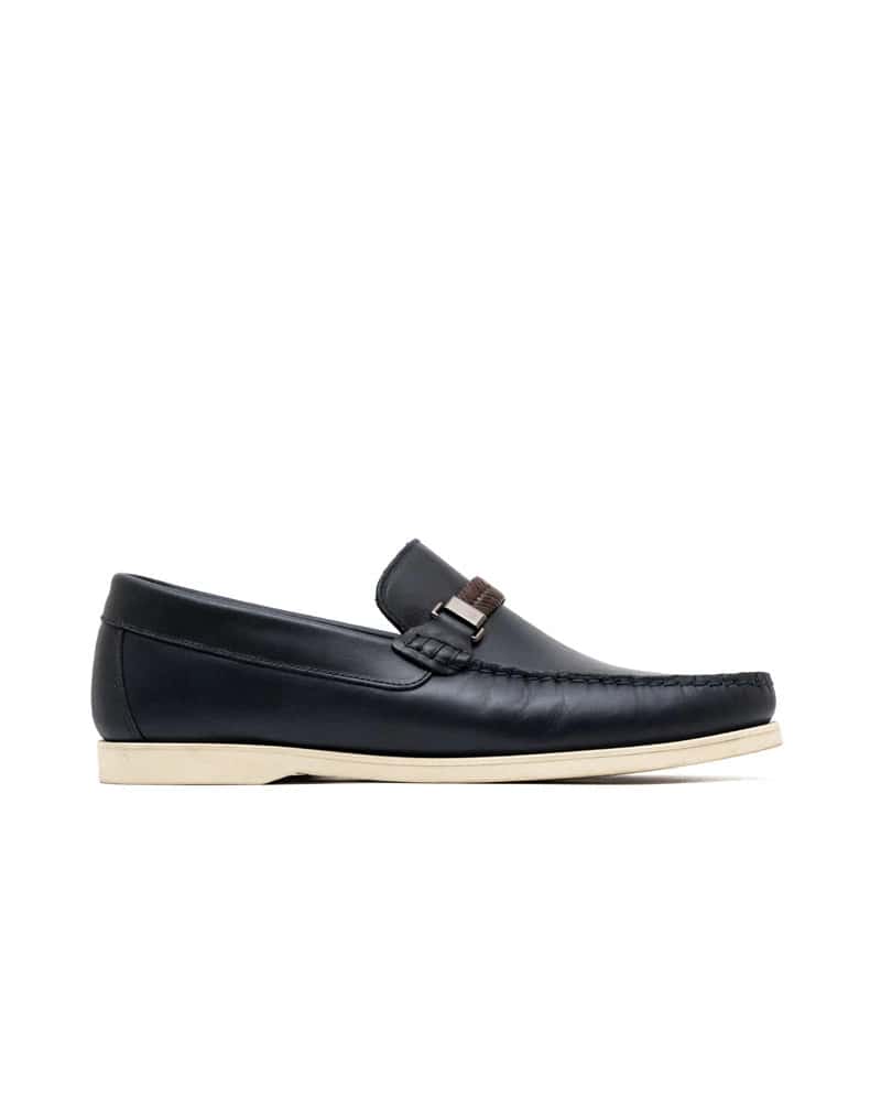 Mocasín casual para hombre en cuero azul con herraje tejido REF 02TITO