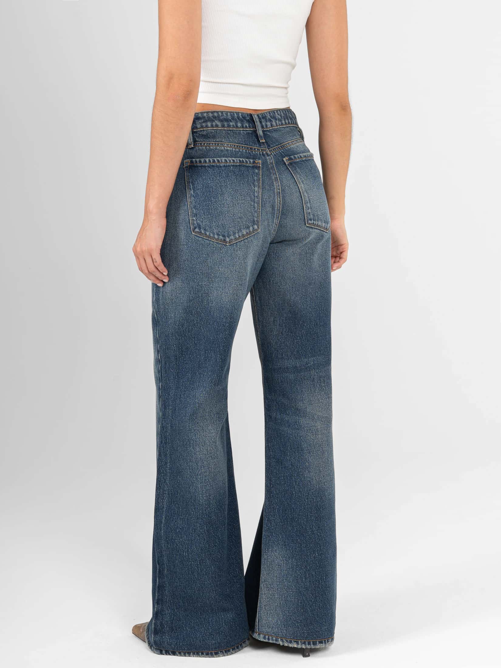 Ref: 066496 Jean mom flare, rígido, tiro alto, tono azul oscuro - miniatura 2
