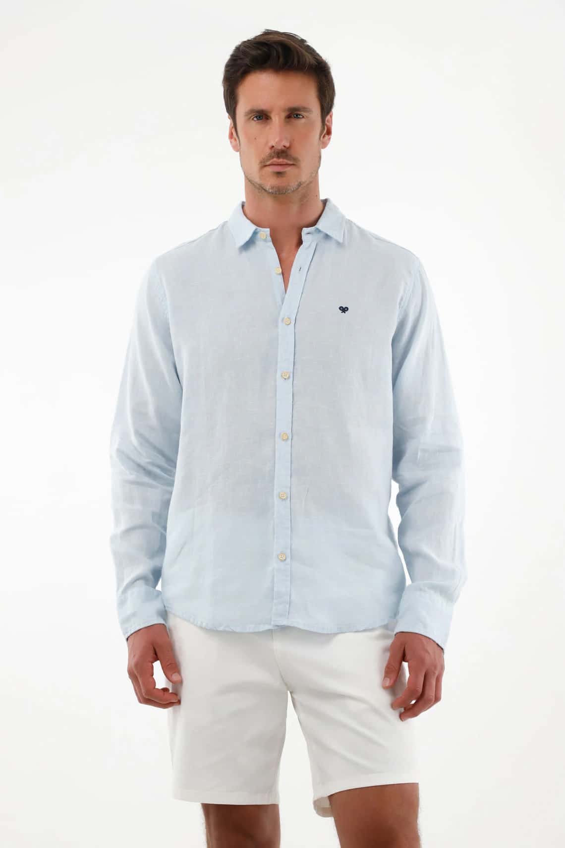 Camisa azul en lino para hombre