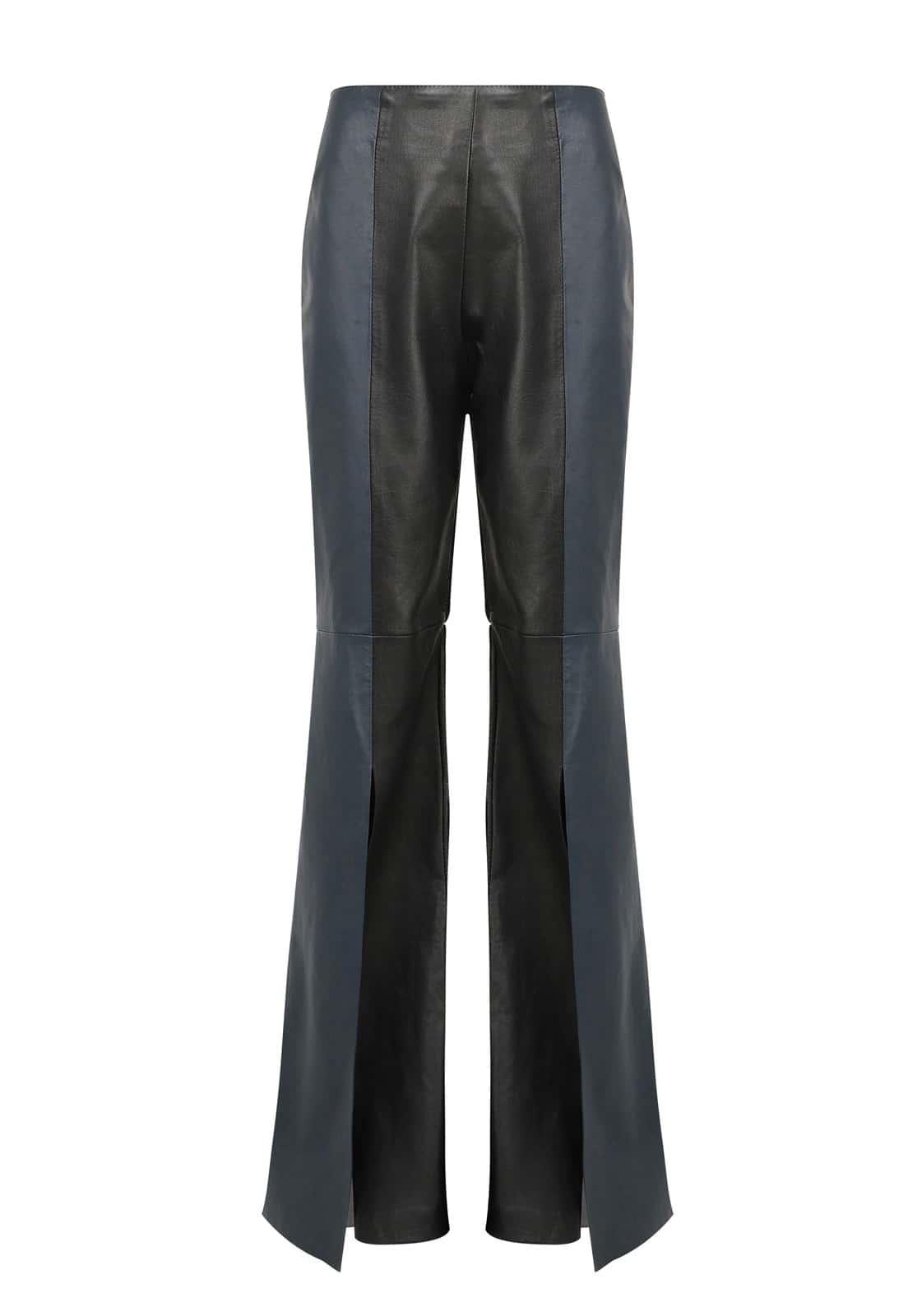 TWO-TONE LEATHER OPEN BOOT TROUSERS
