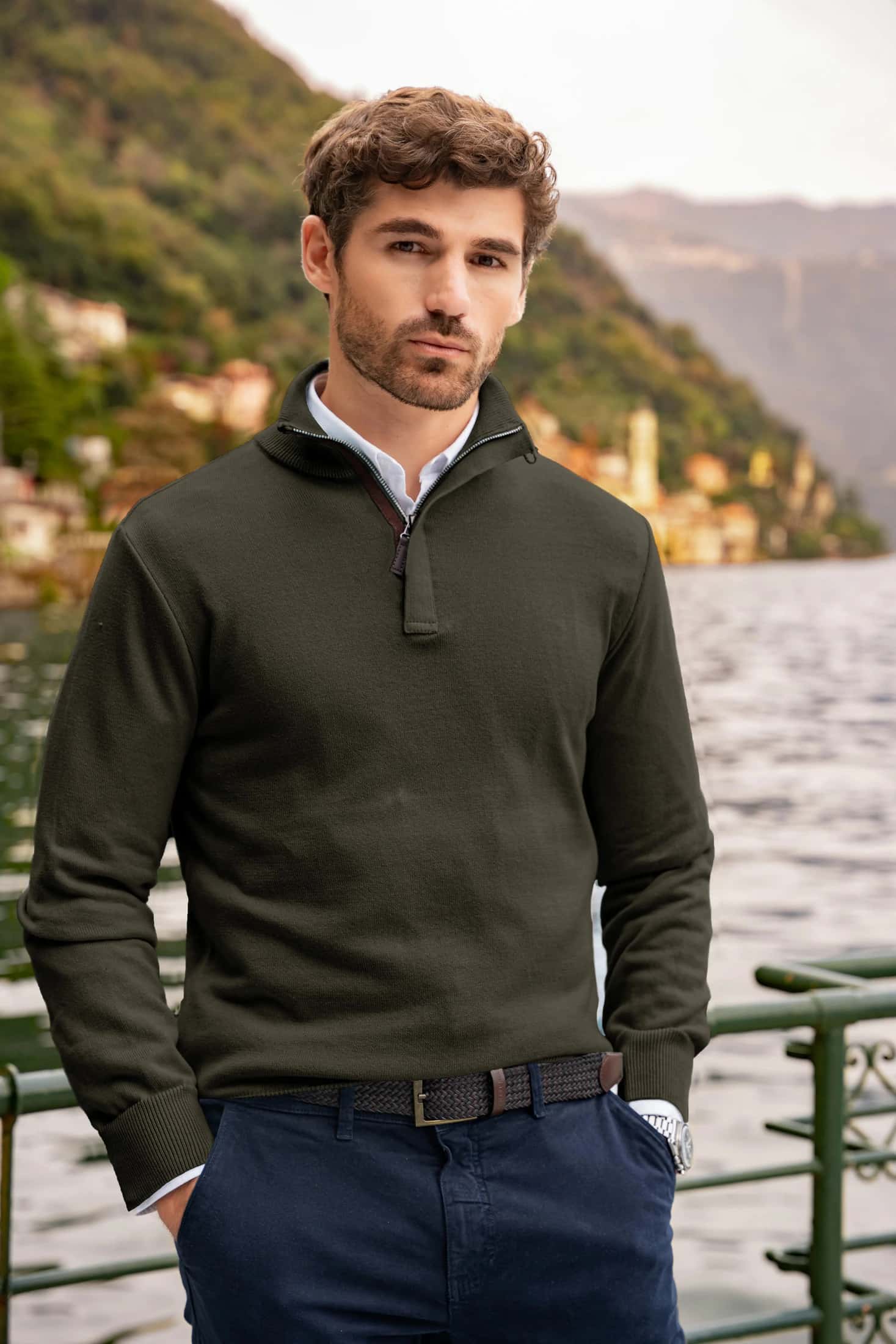 Suéter Halfzip Tesino Leggero Hombre Verde Militar