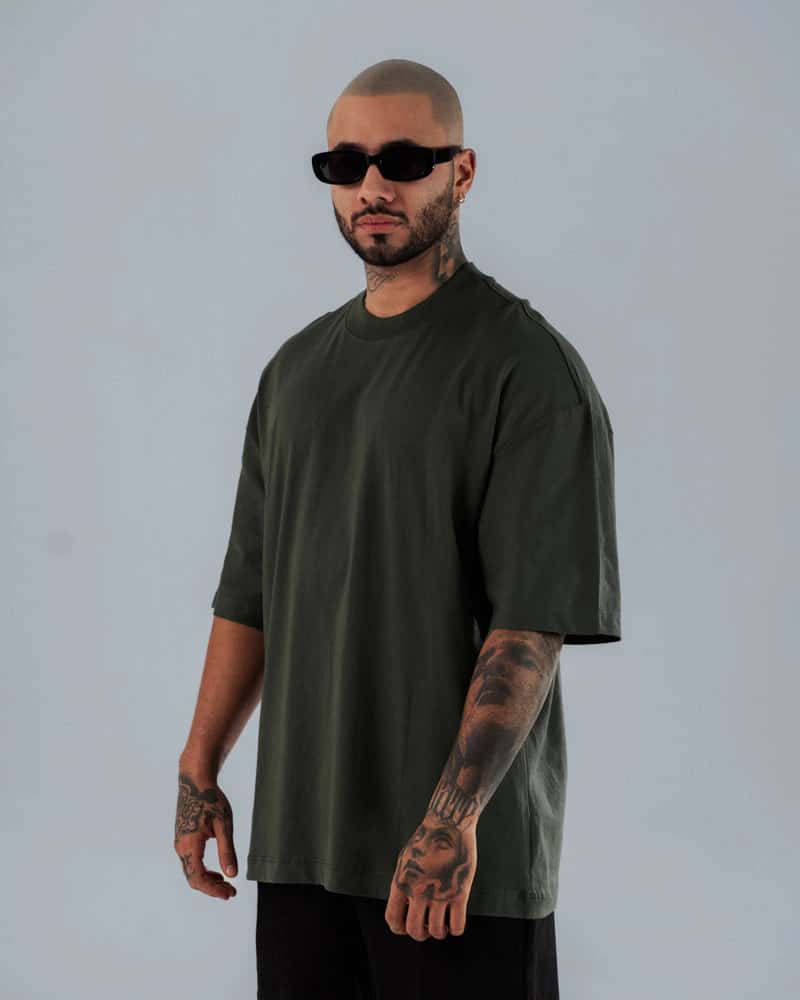Camiseta Para Hombre Oversize Básica Verde - miniatura 2