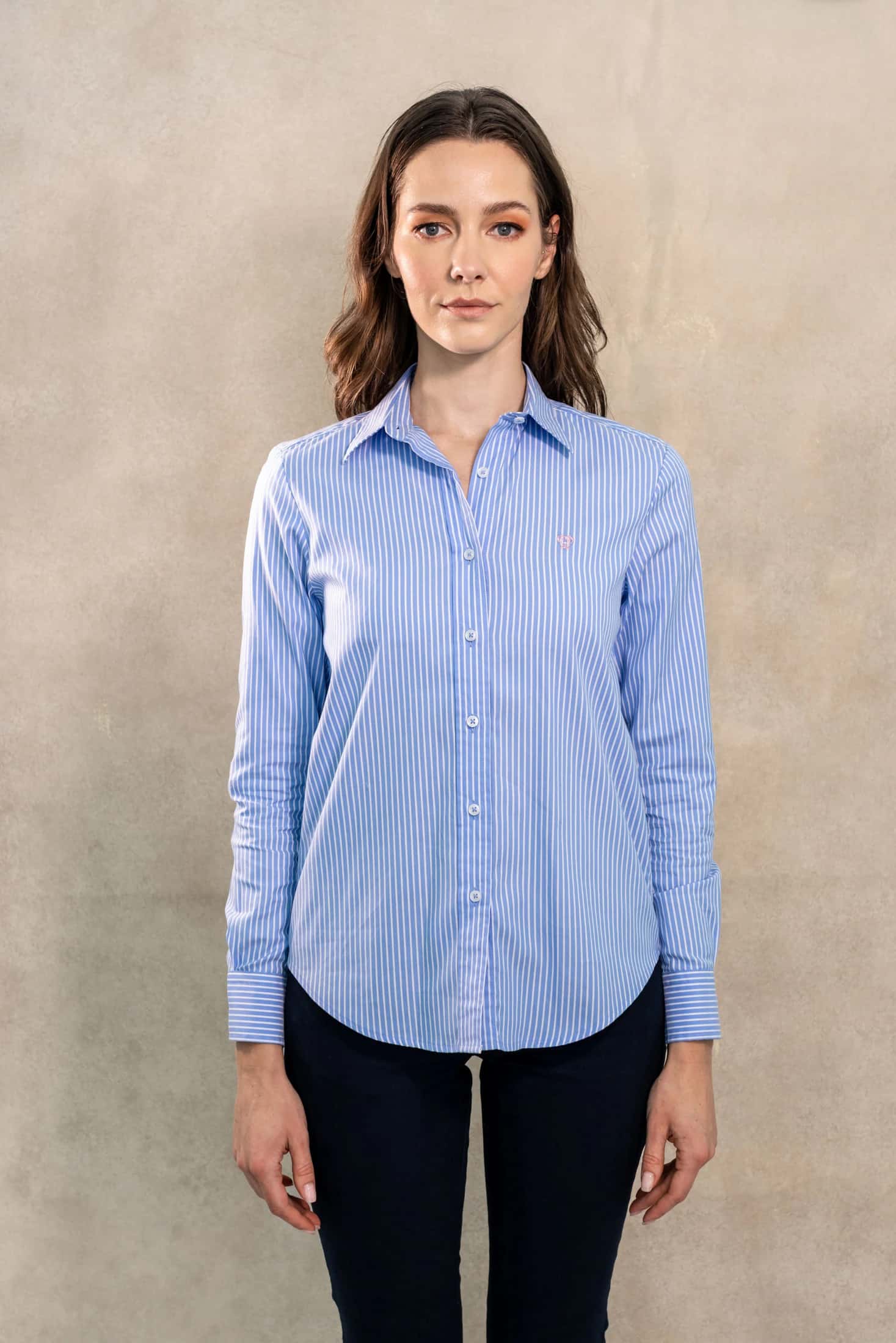 Camisa Antimanchas Oxford de Mujer Rayas Azul Princeton