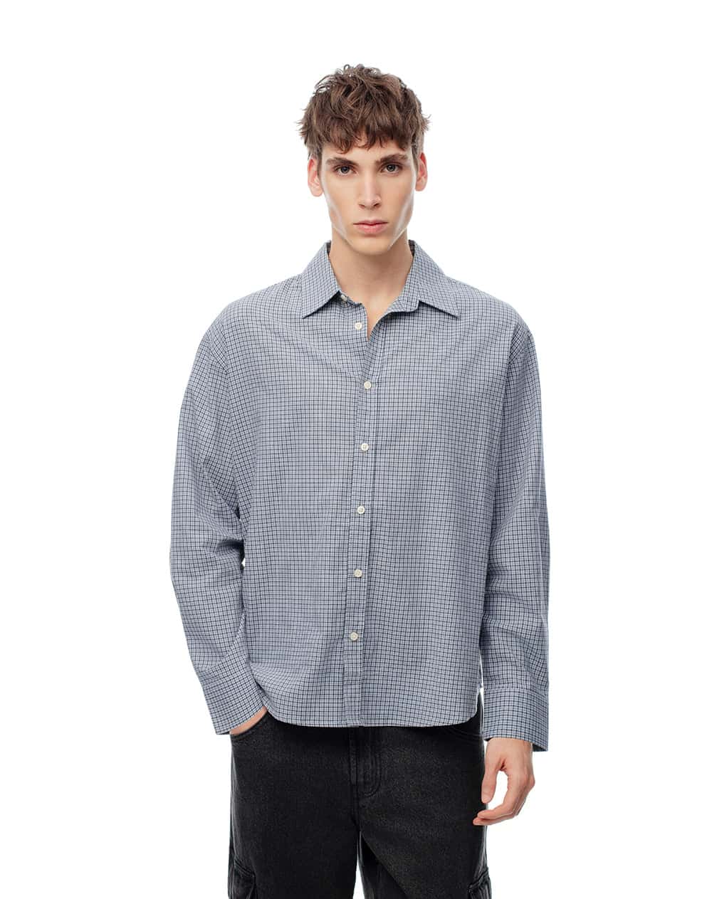 Camisa manga larga oversize algodón cuadros hombre