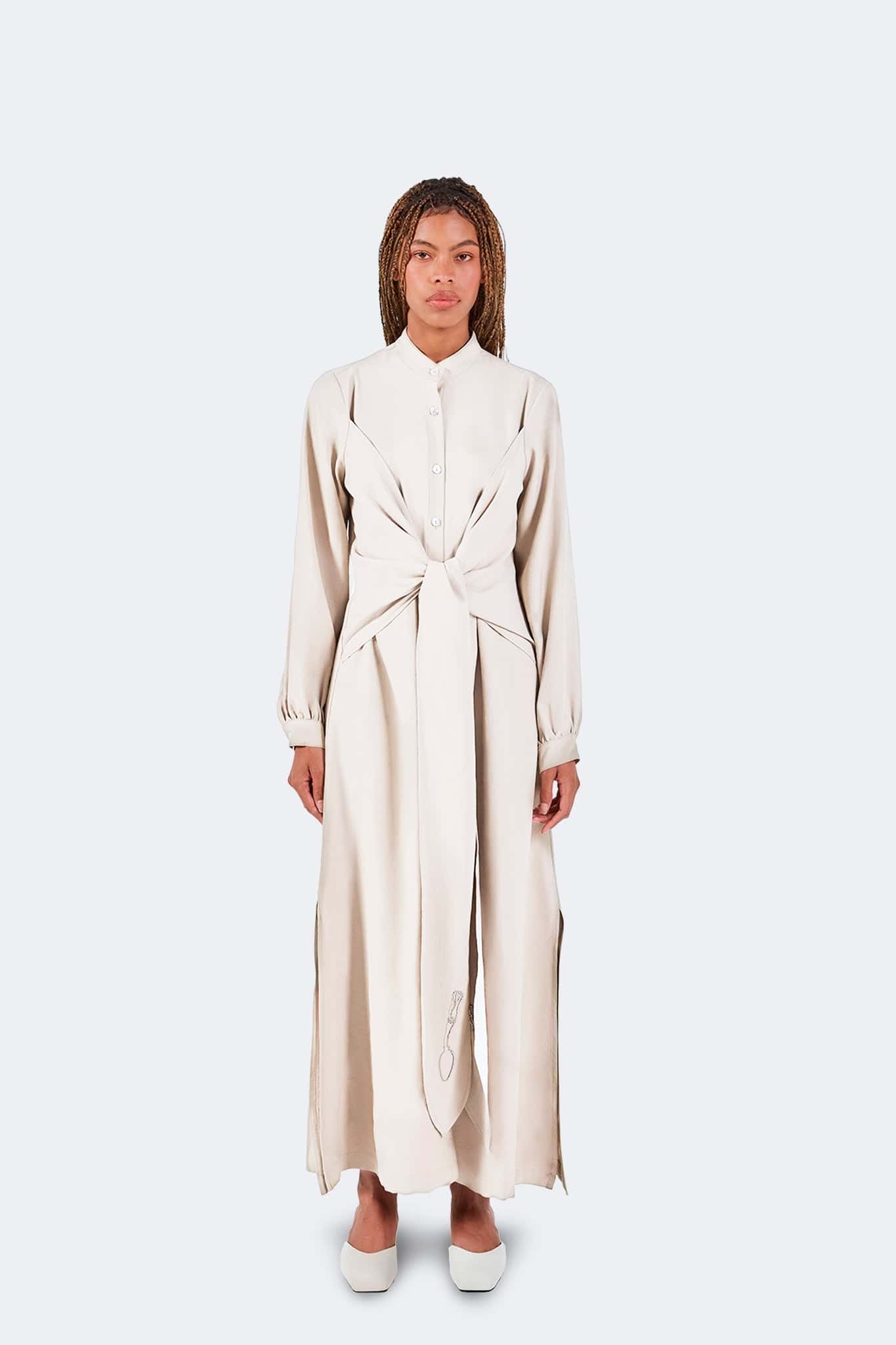 Vestido Zigze Anudado - Marfil