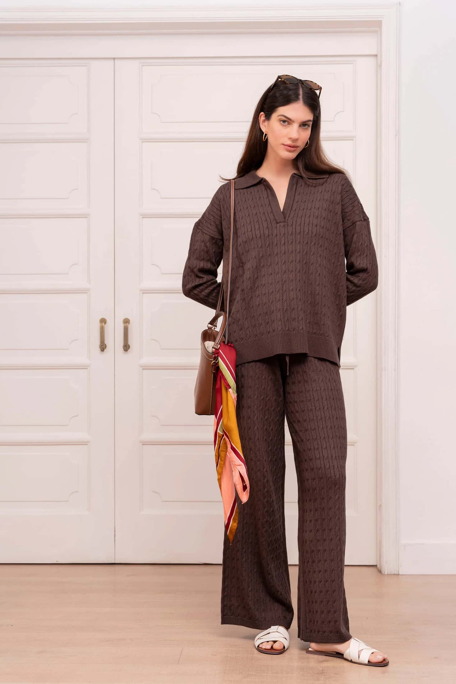 Set Trenzado Café Mujer