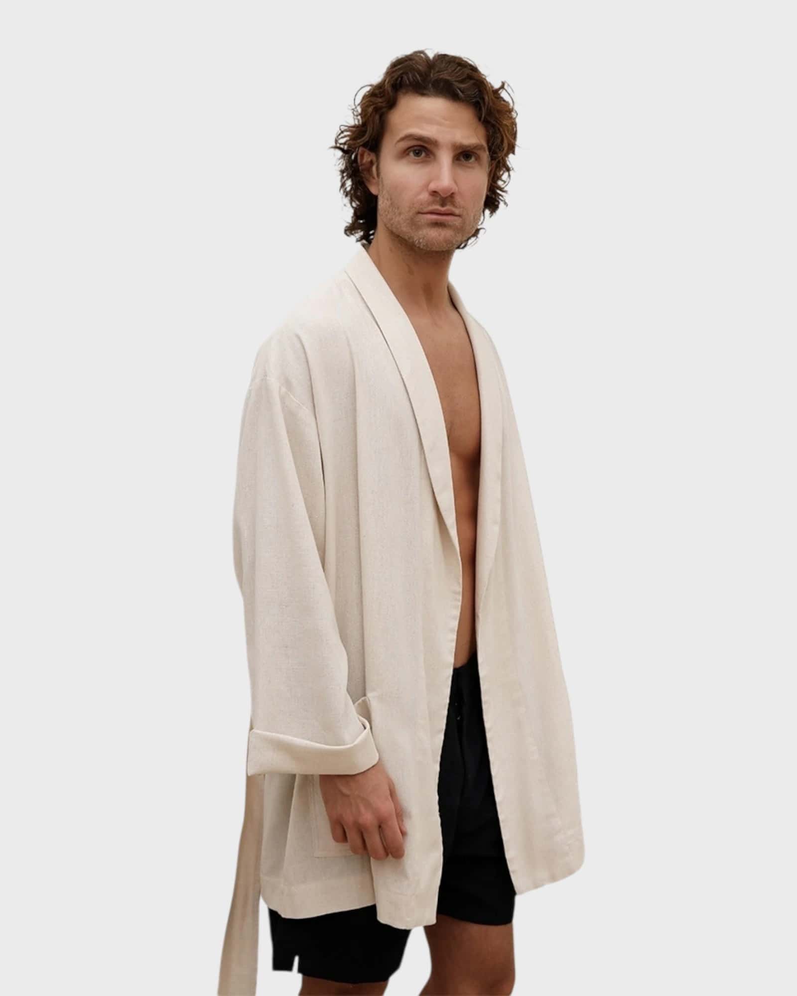 Amalfi Beige Linen Robe - miniatura 3
