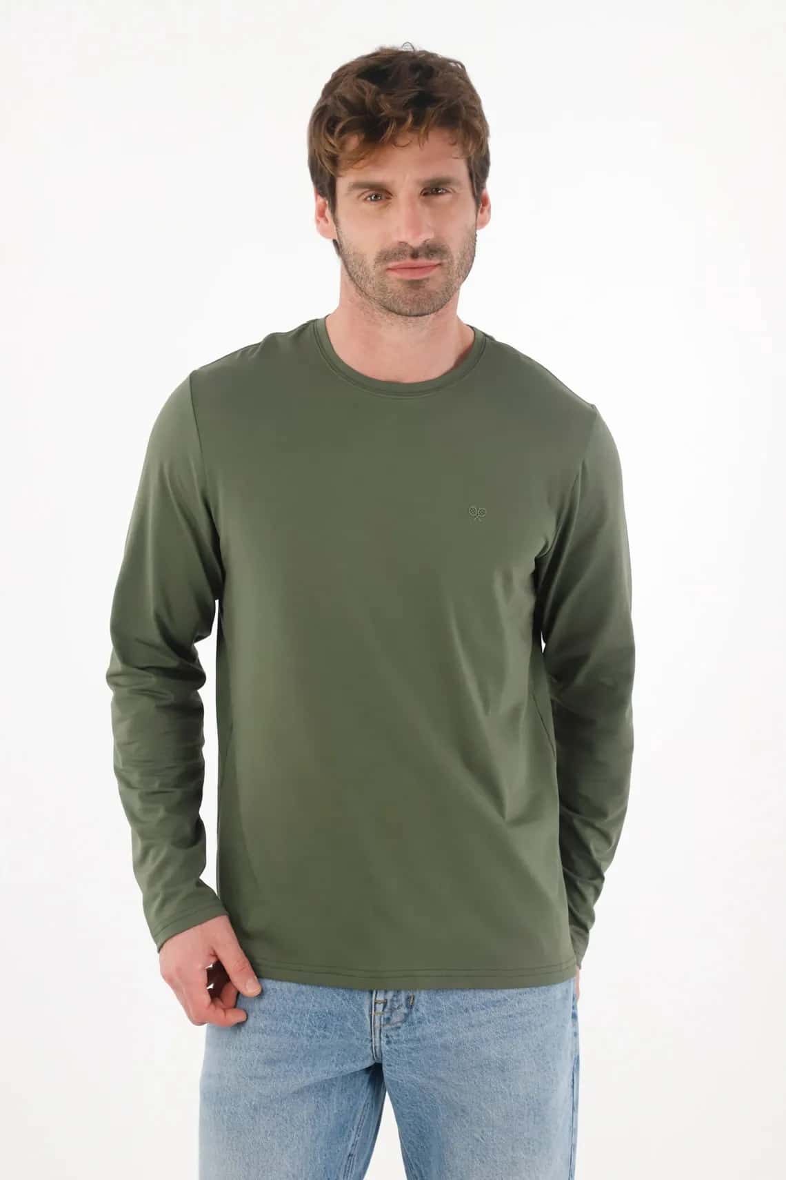 Camiseta manga larga verde de silueta amplia para hombre