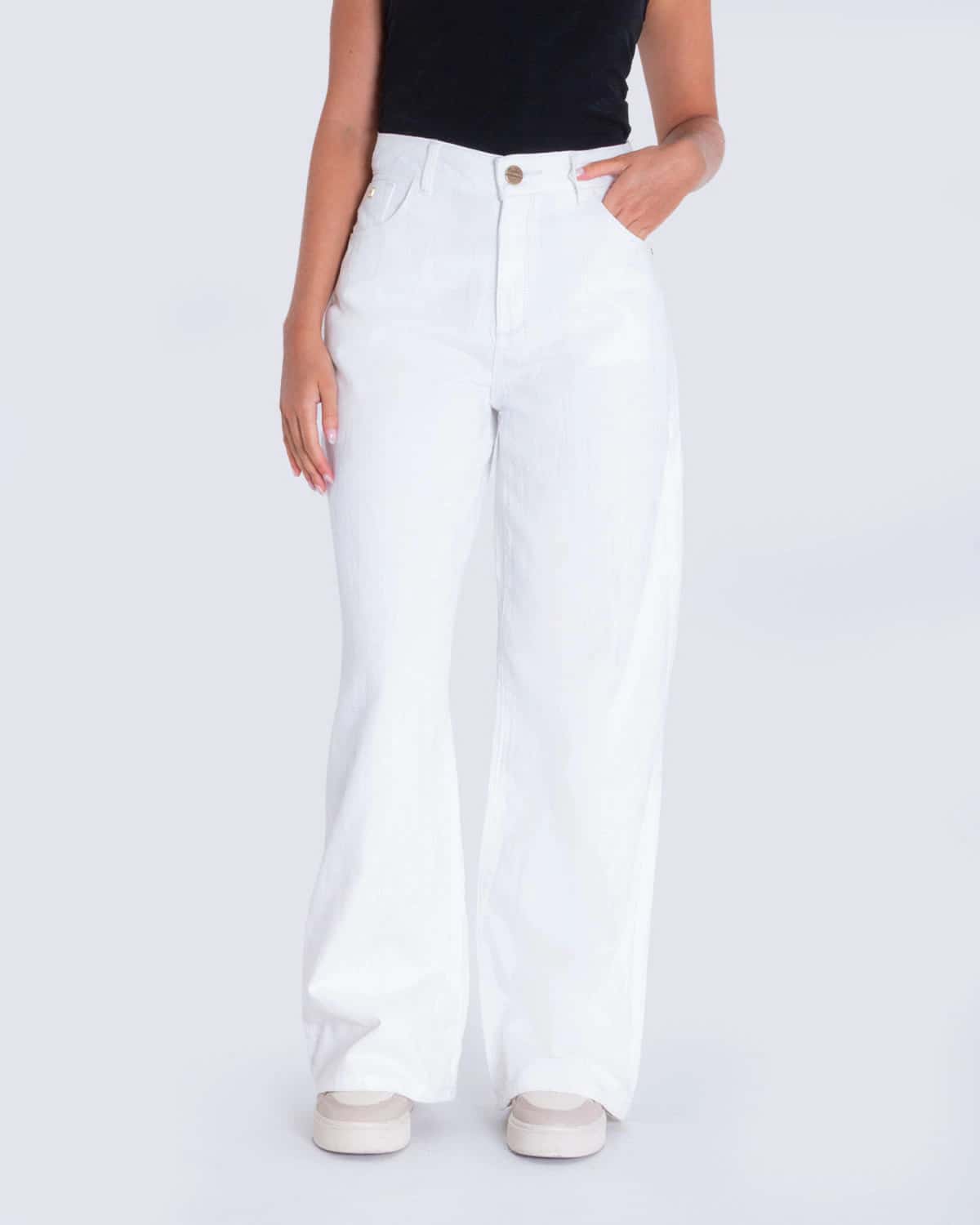 Pantalon wide leg ivory para mujer