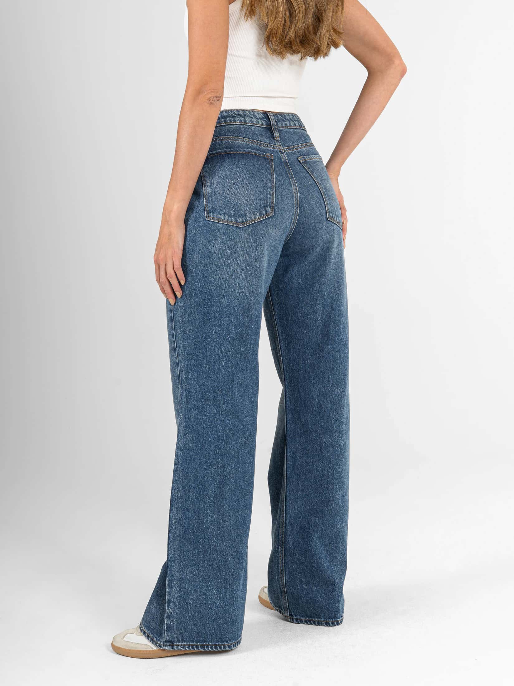 Ref: 066611 Jean mom flare, rígido, tiro alto, diseño cinco bolsillo, tono azul oscuro - miniatura 2