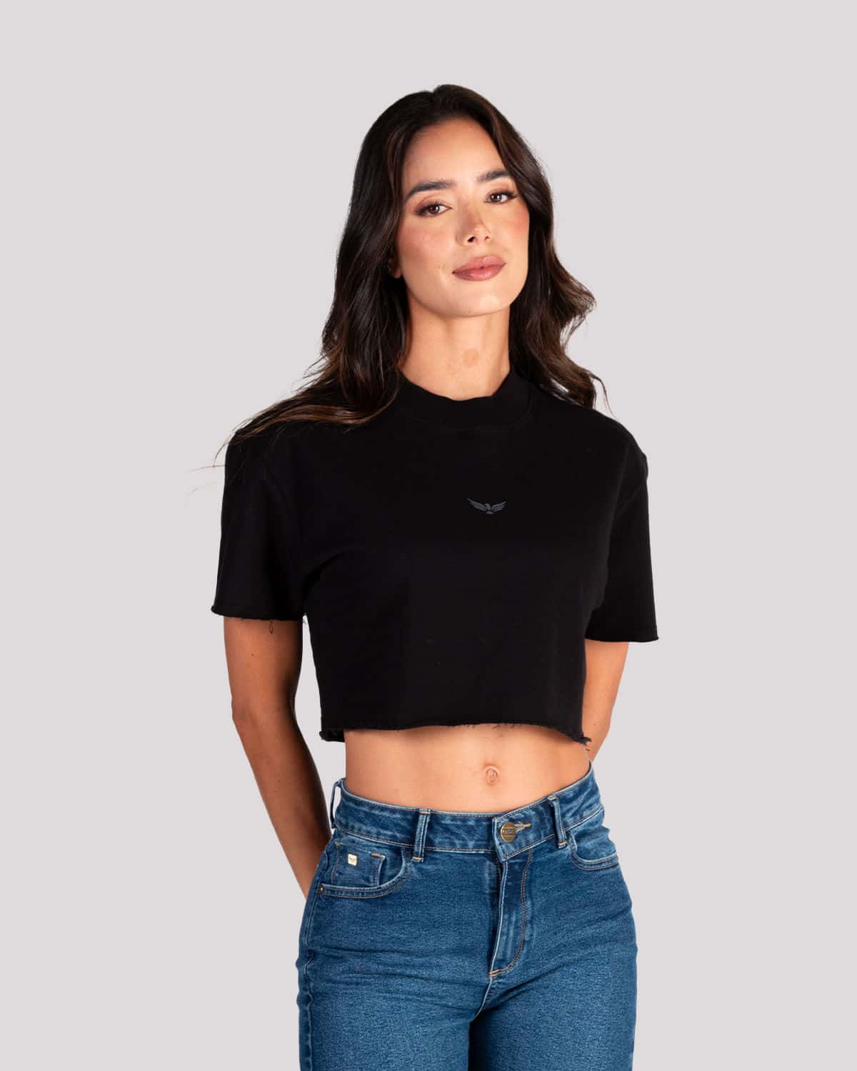 Camiseta negra estampado frontal para mujer