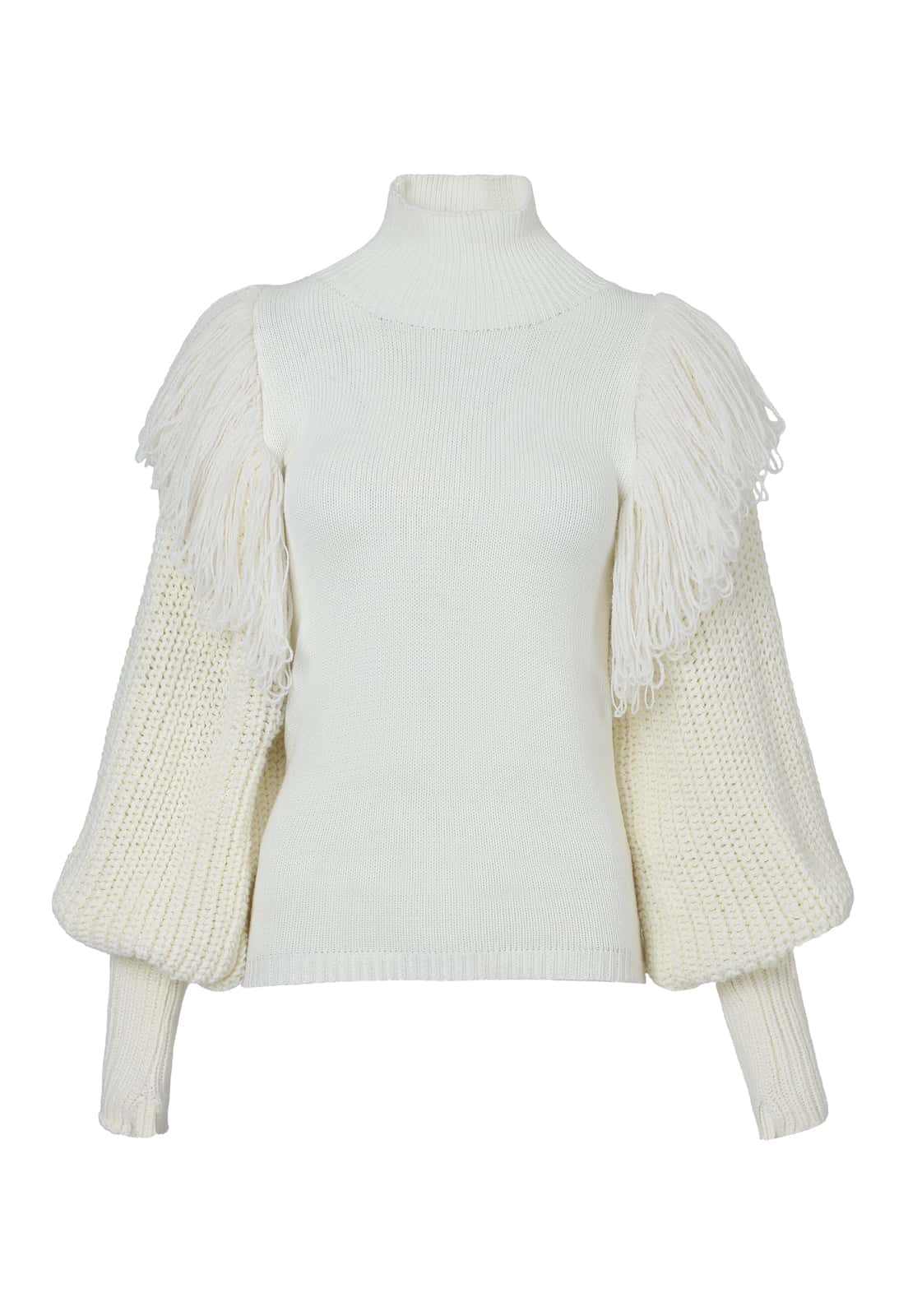 PUFF SLEEVE FRINGES SWEATER