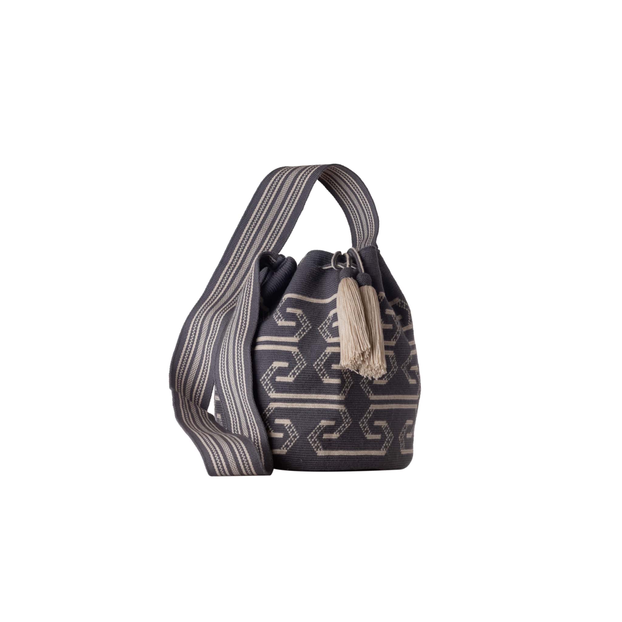 Mochila Wayuu Gris con Correa Larga