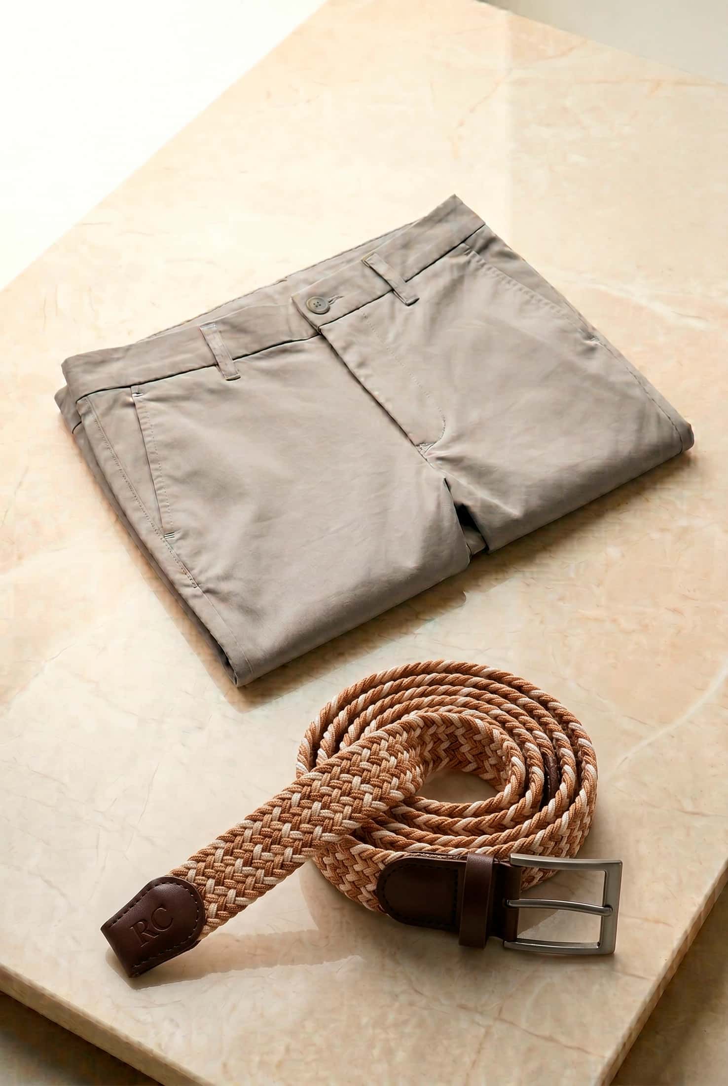 Dúo Esencial Bermuda Beige Oscuro + Correa Trenzada