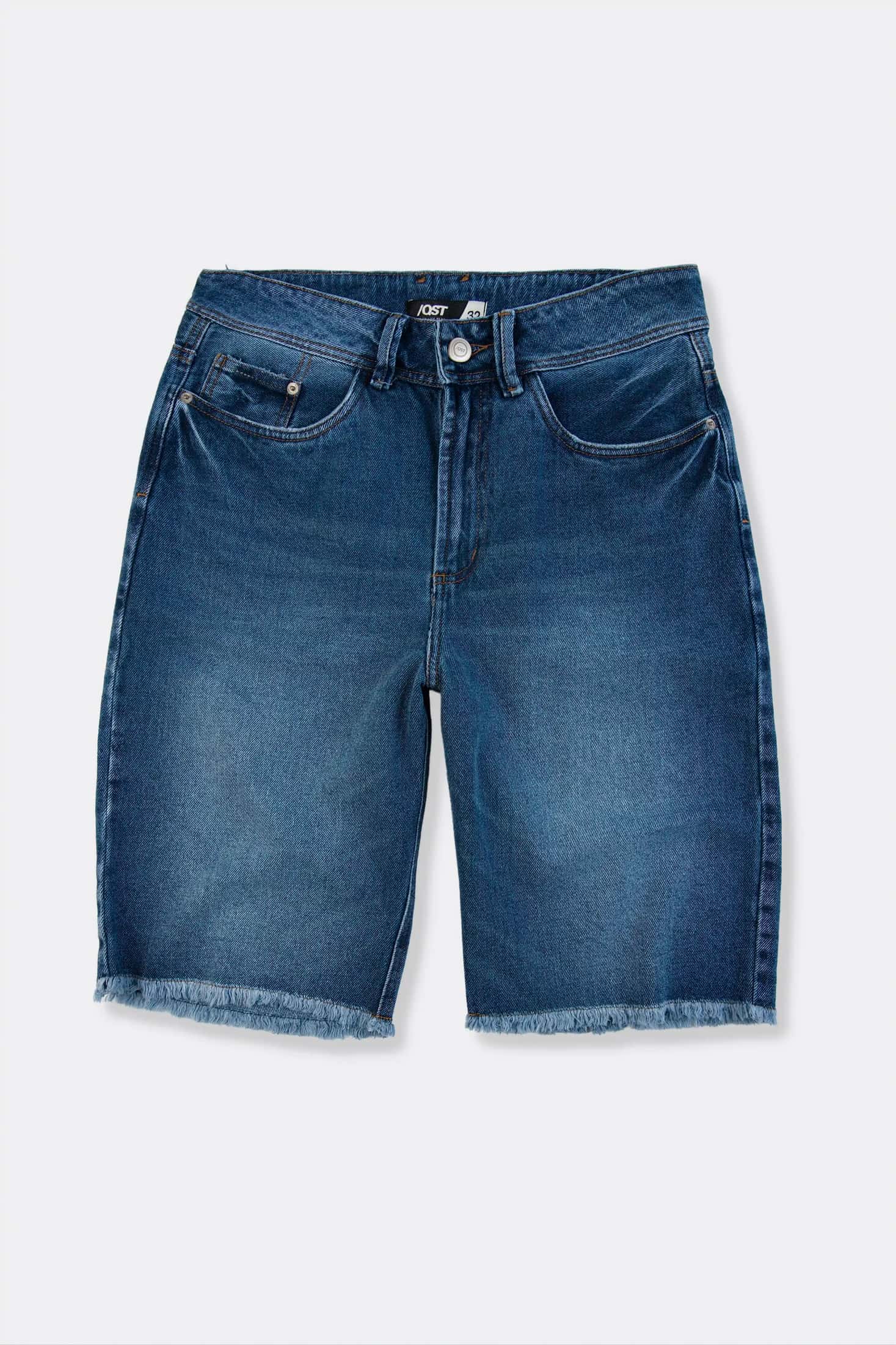Bermuda Denim QST Raw Edge - Azul Medio