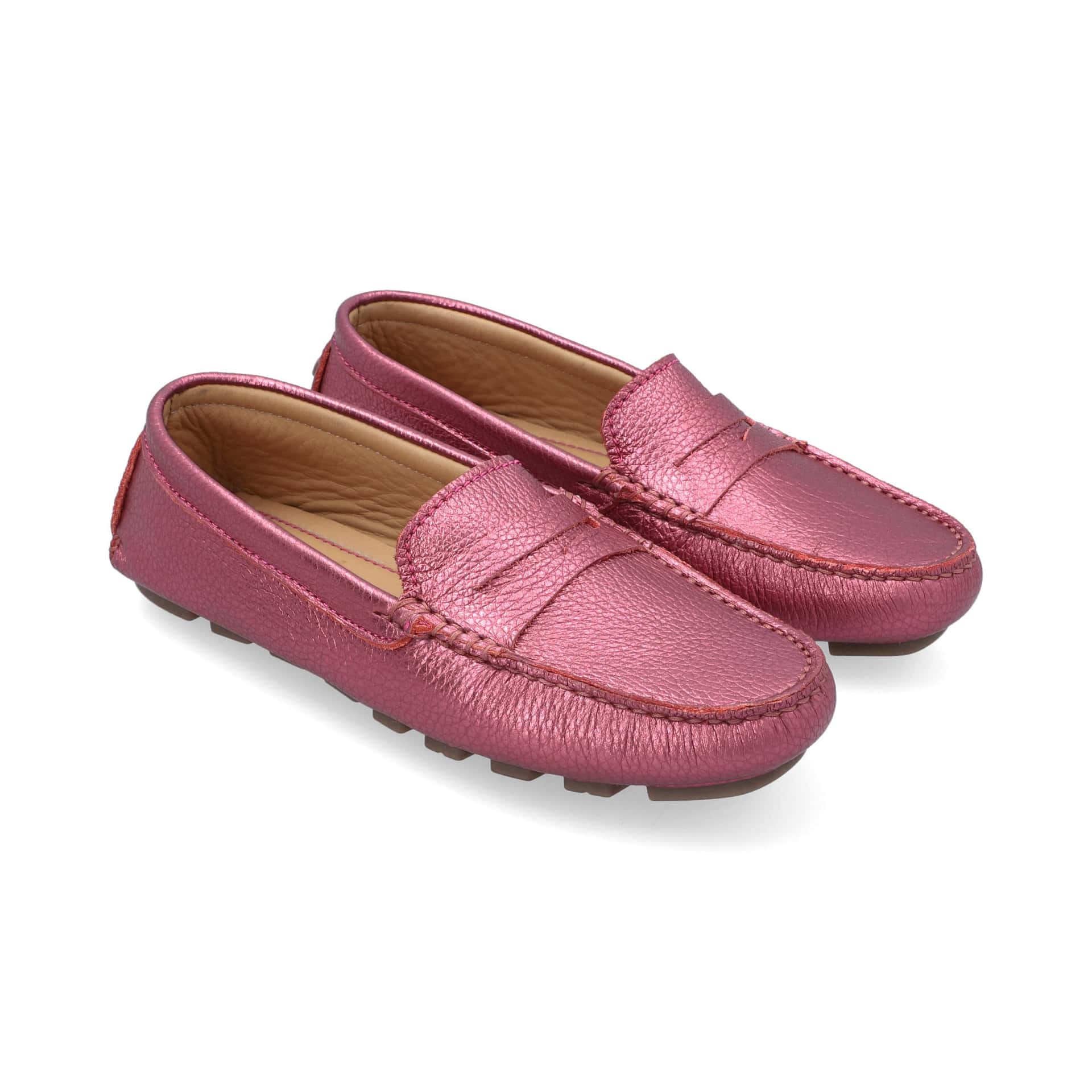 Mocasines Mujer Penny Cuero Metalizado Magenta - miniatura 1