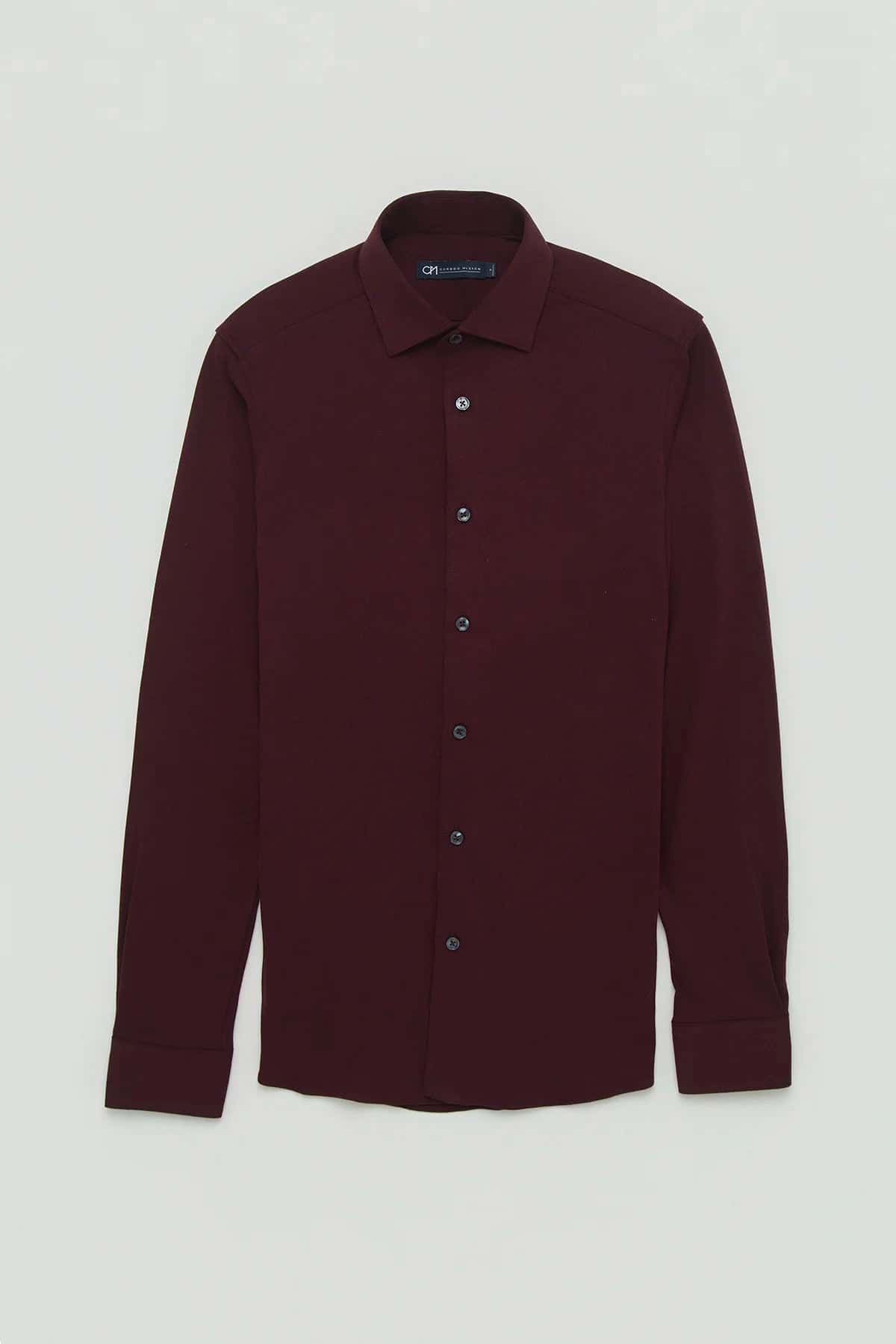 Camisa Piqué Algodón Borgoña - miniatura 1
