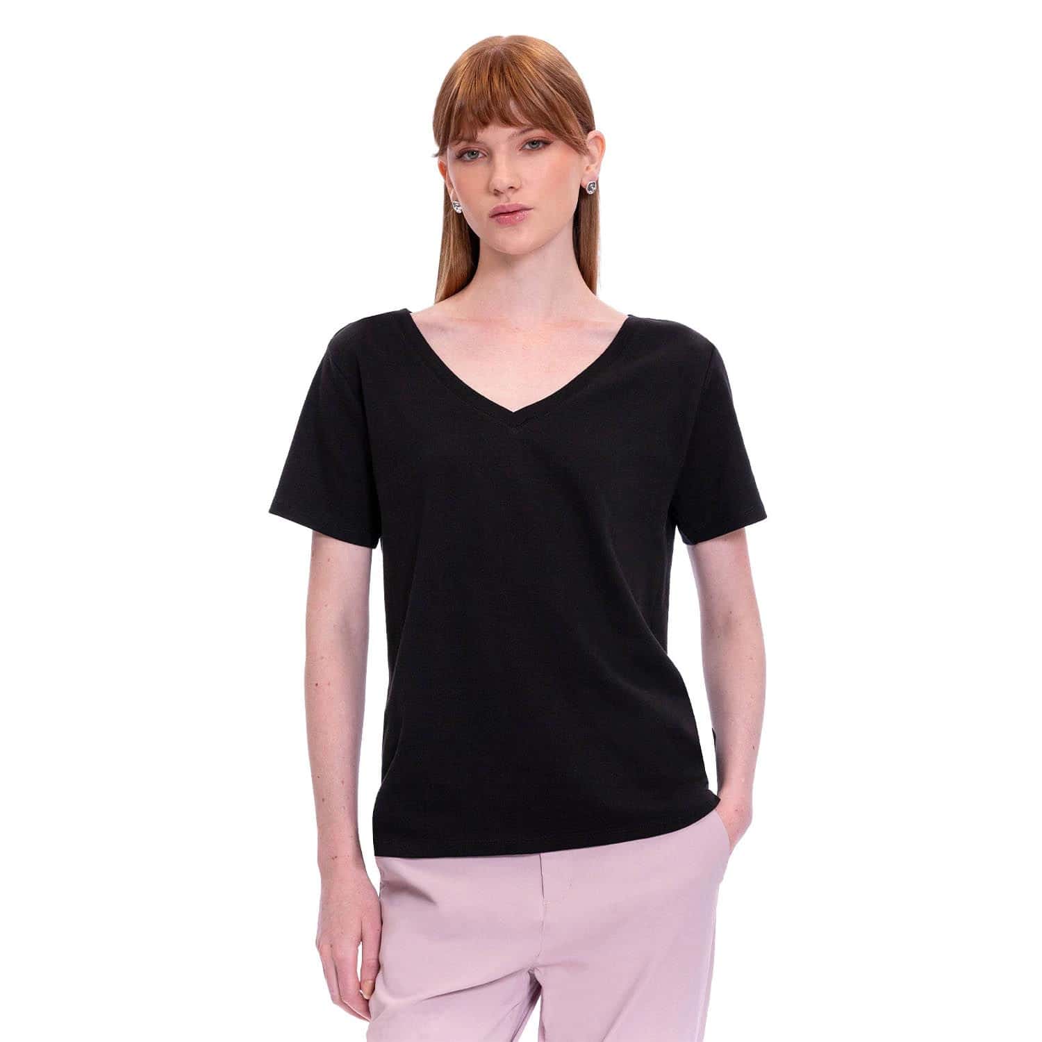 Camiseta para Mujer Unicolor Viny Manga Corta Negra