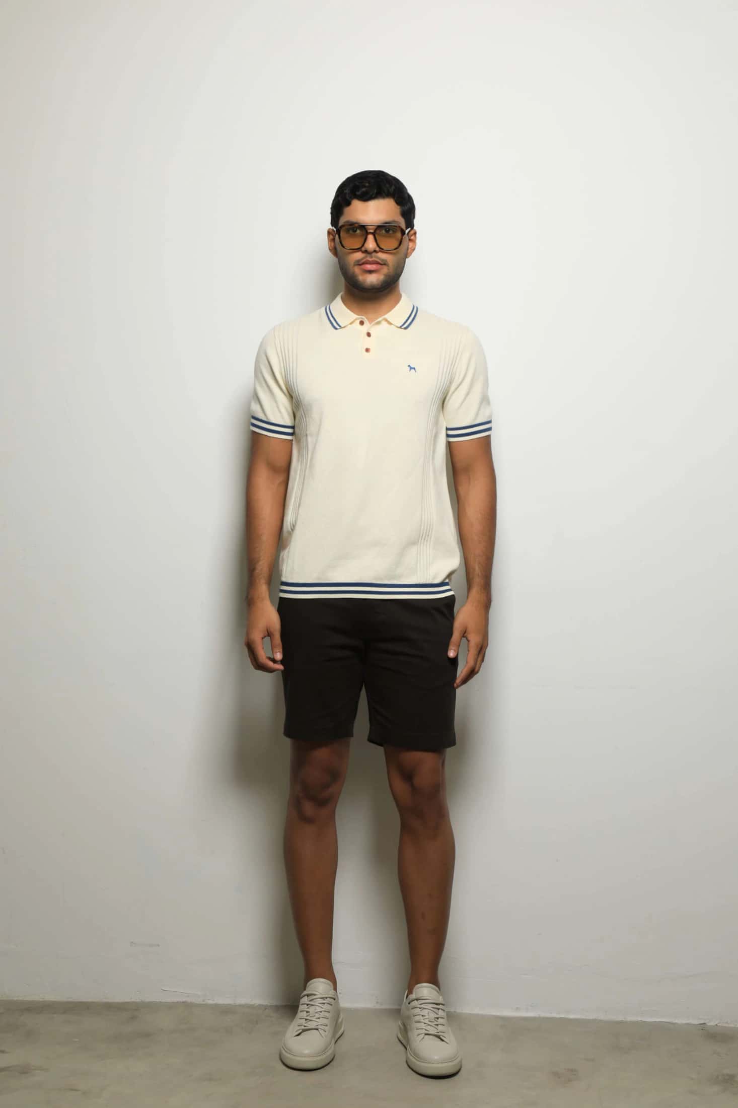 Suéter Tejido Fashion Crema/Lineas Azul