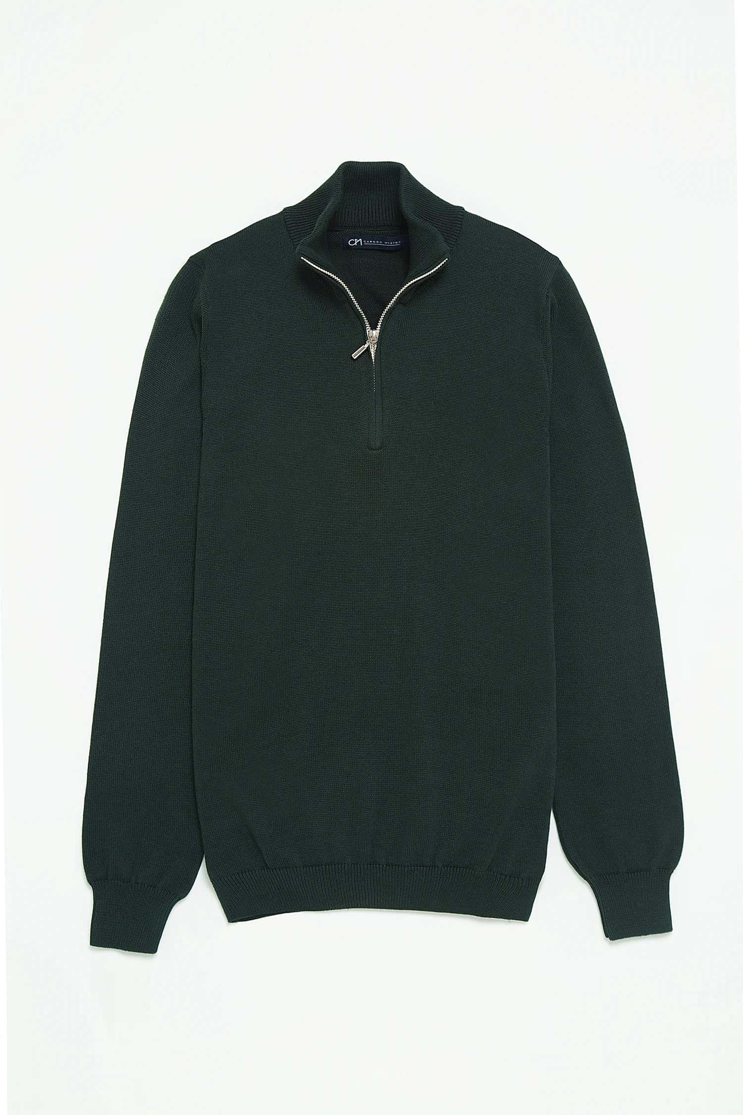 Saco Half Zip Algodón Verde Botella