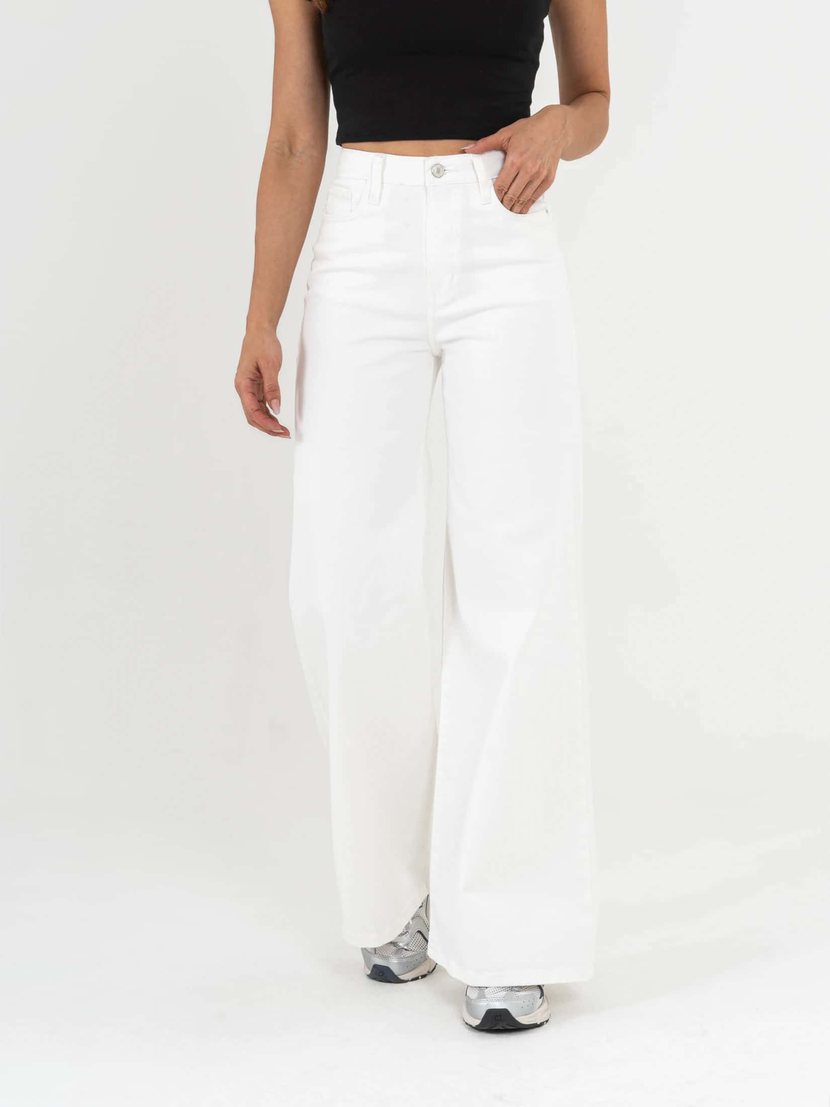 Ref: 069096 Pantalón palazzo stretch, tiro alto, tono ivory