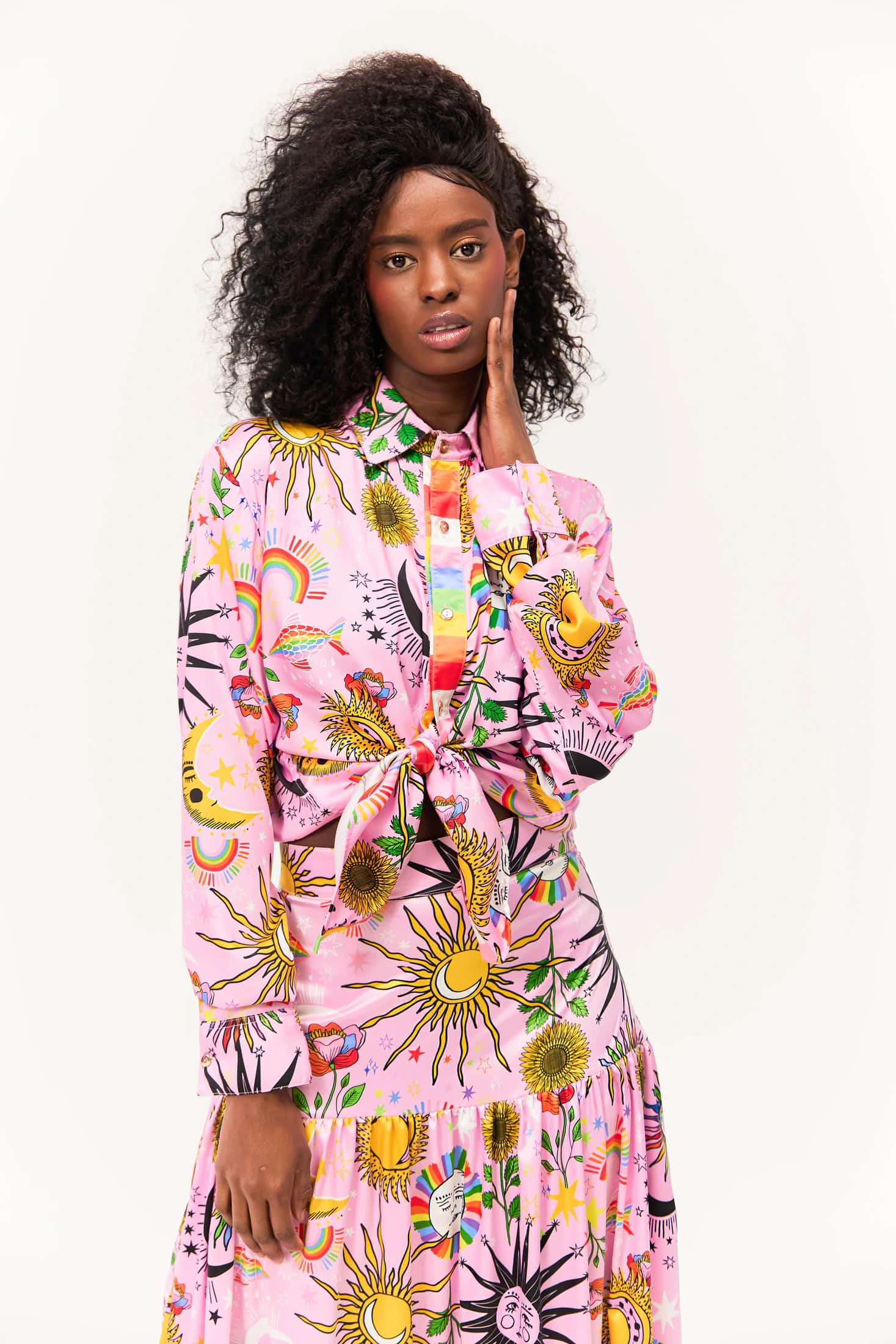Camisa Manga Larga Unisex / Estampado Madre Luna, Padre Sol Rosa