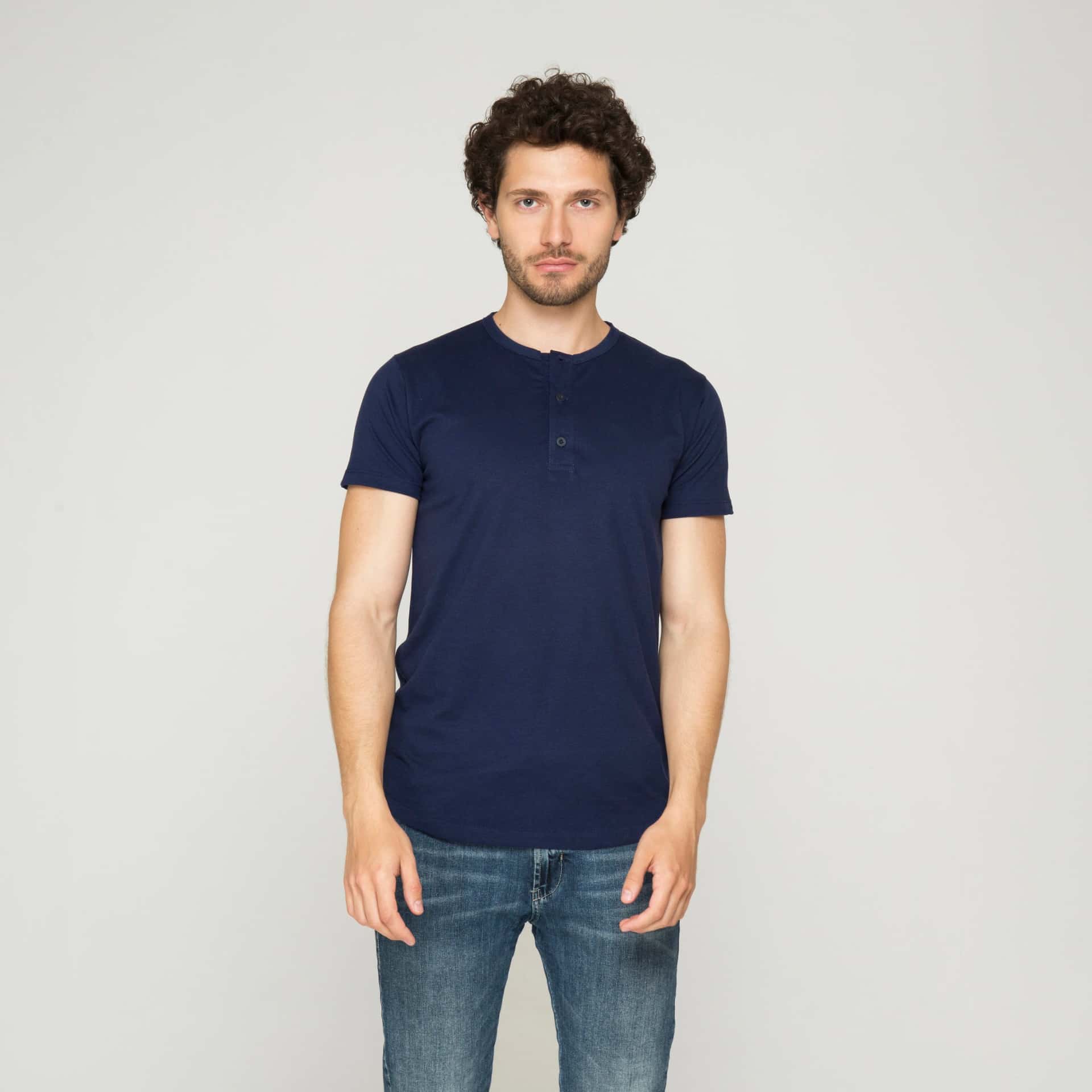 Camiseta Henley Algodón Azul Oscuro