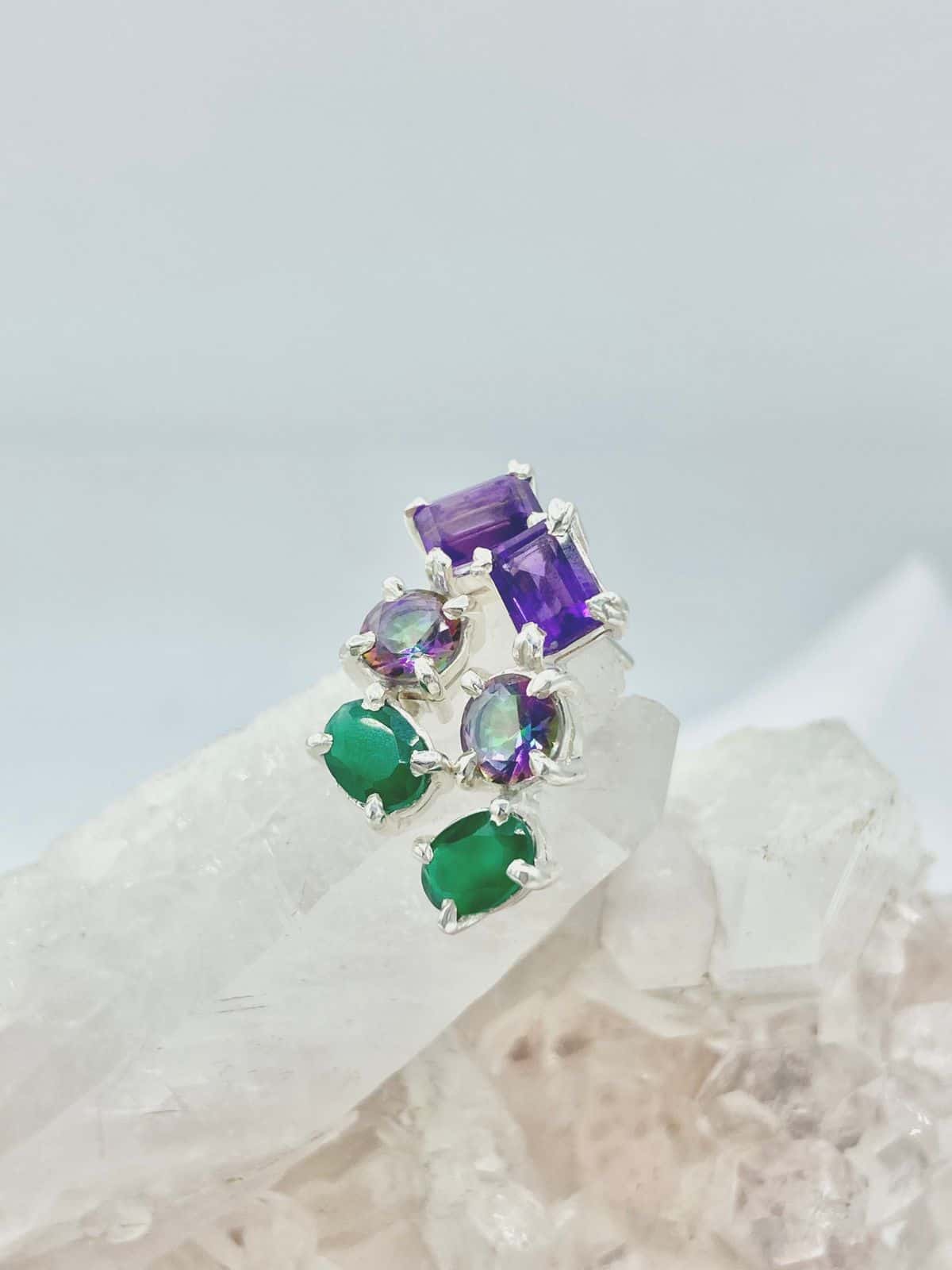 Aretes colección llénate de color Amatista, Topacio Místico y ónix Verde #2