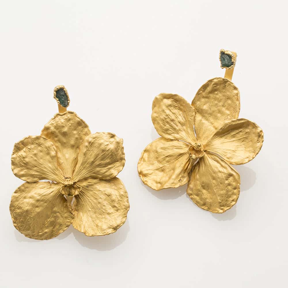 Vanda Orchid EarJacket and Rough Emerald