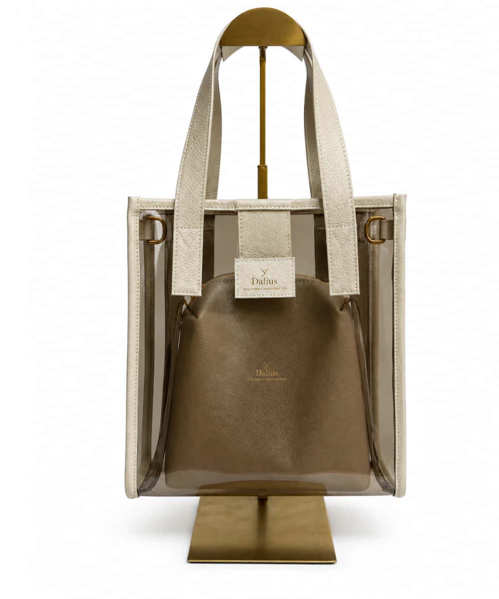 Bolso Mediano Vinilo Oscuro Beige