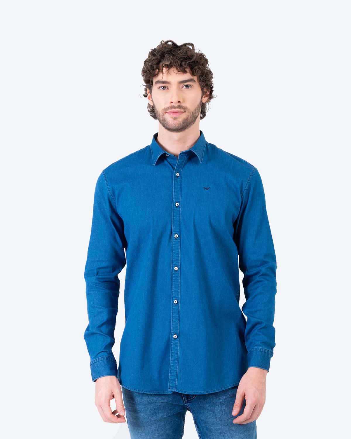 Camisa azul manga larga para hombre