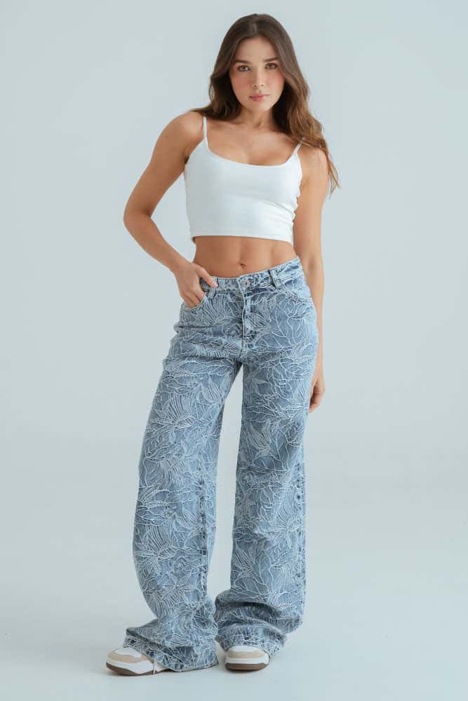 Jeans Wide Leg Jacquard