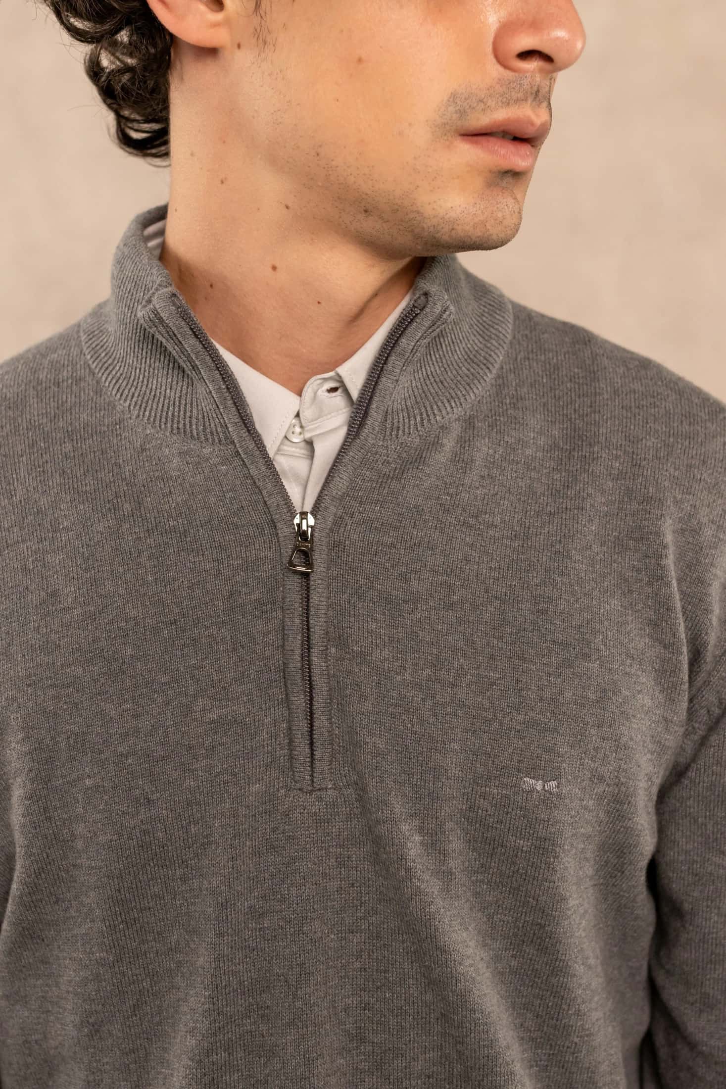 Halfzip Algodon Peinado Antiarrugas Gris Medio - miniatura 3