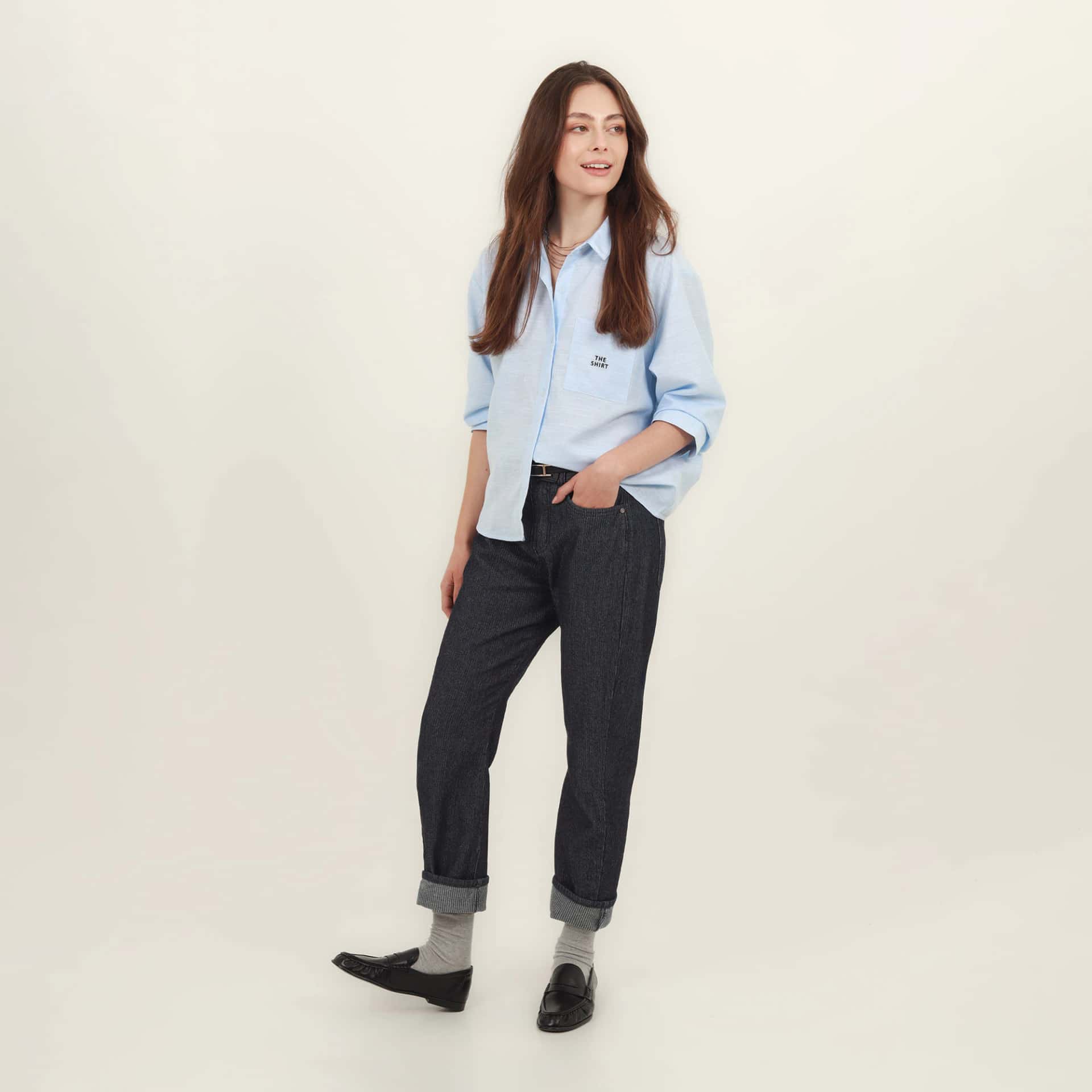 Blusa abierta cuello camisero manga 3/4 con estampado