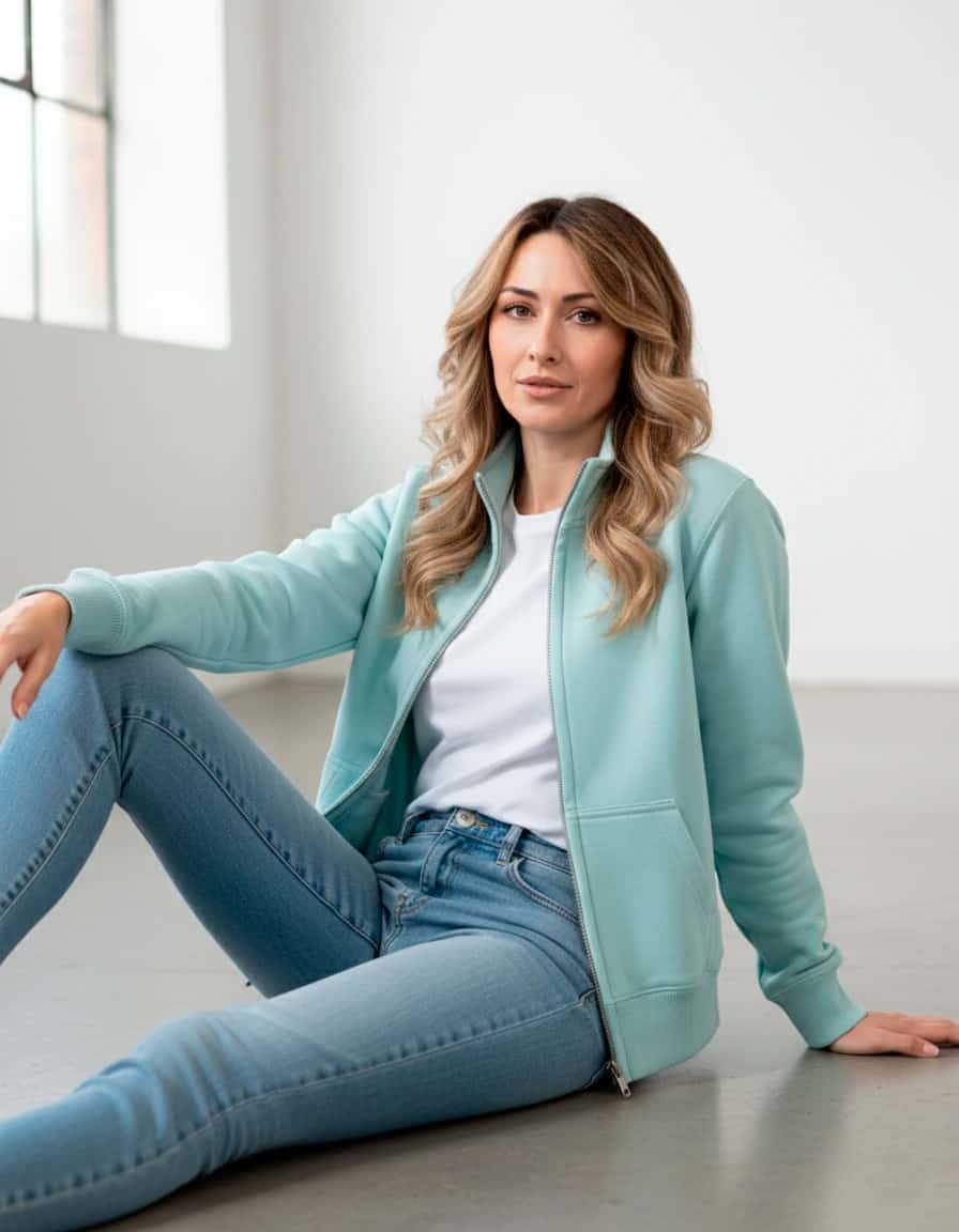 Buzo abierto sin capota mujer Azul Celeste