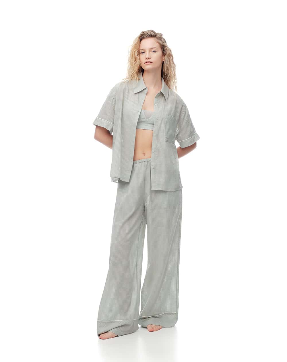 Pantalón loose tiro medio verde mujer