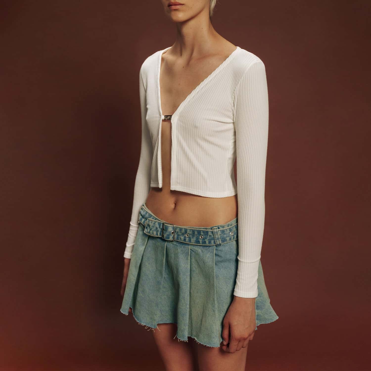 Rib Cropped Cardigan - Cream - miniatura 2