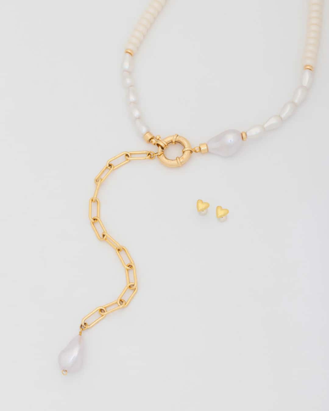 Collar Corbatín Perla + Aretes