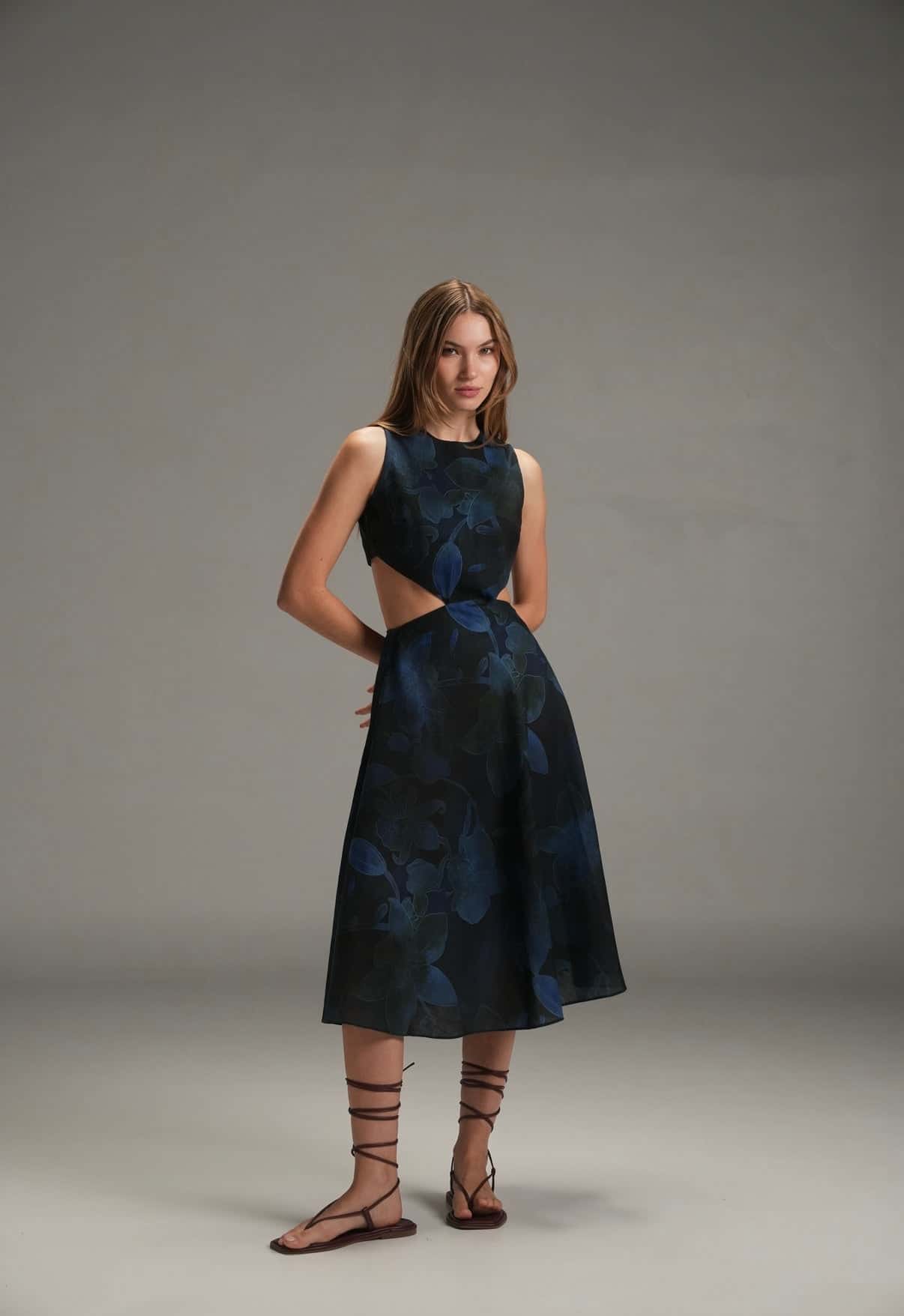 NIGHT MARIA LINEN MIDI DRESS
