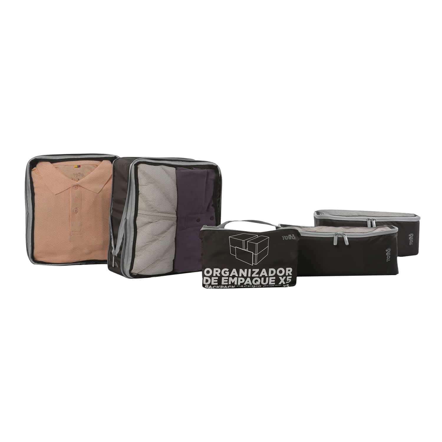 Organizador de viaje Packing cube x 5 Negro