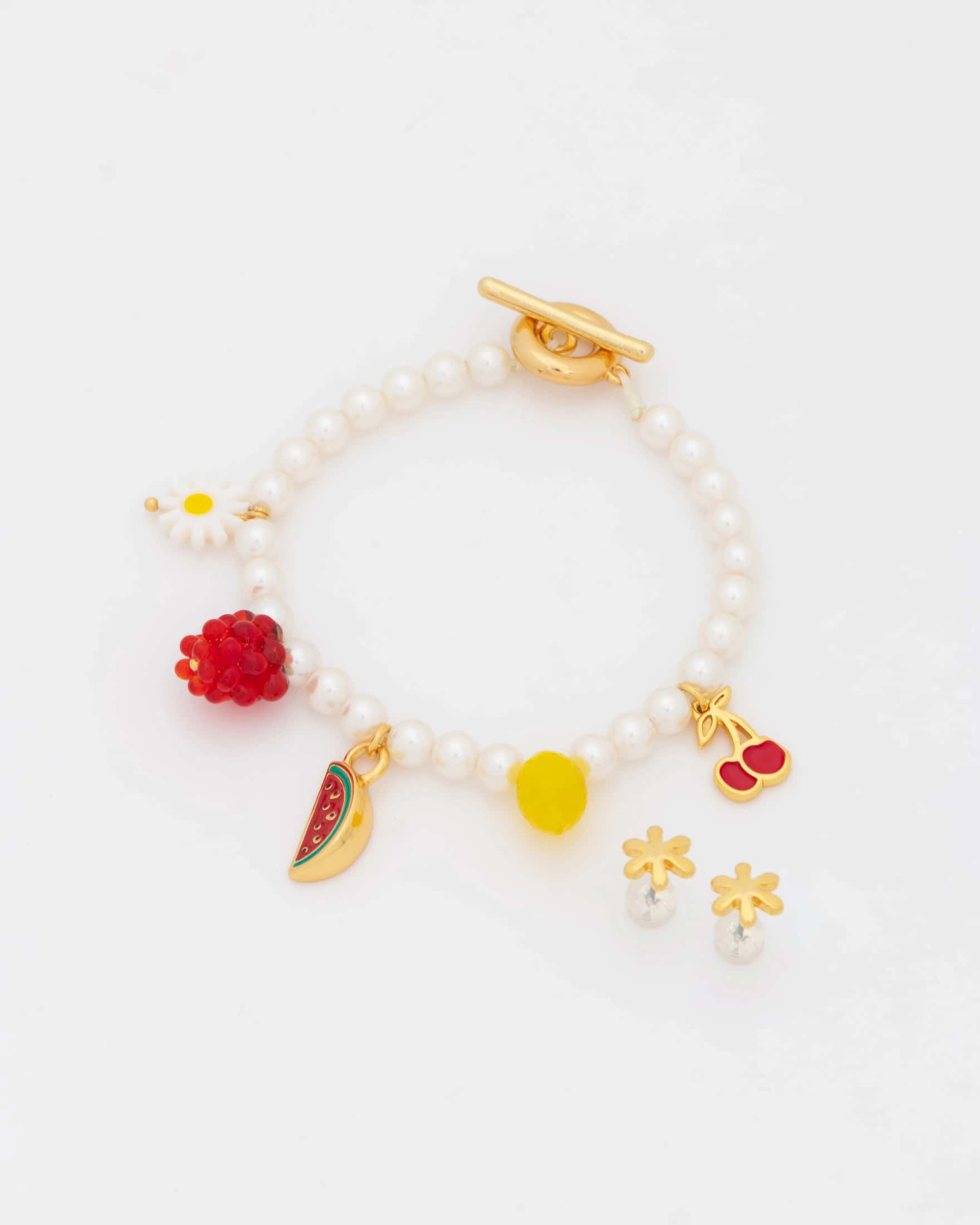 Pulsera Broche Frutas + Aretes