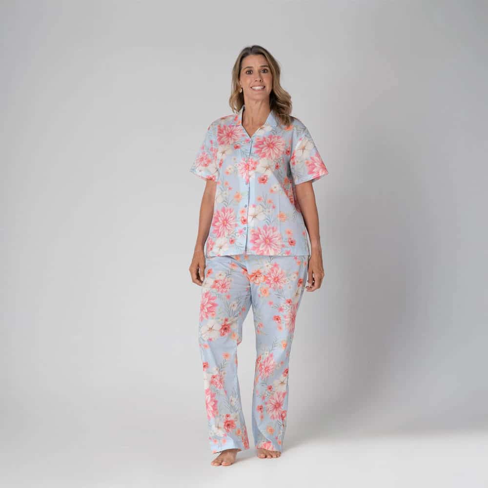 Conjunto de Pijama Pantalón Largo Flores.