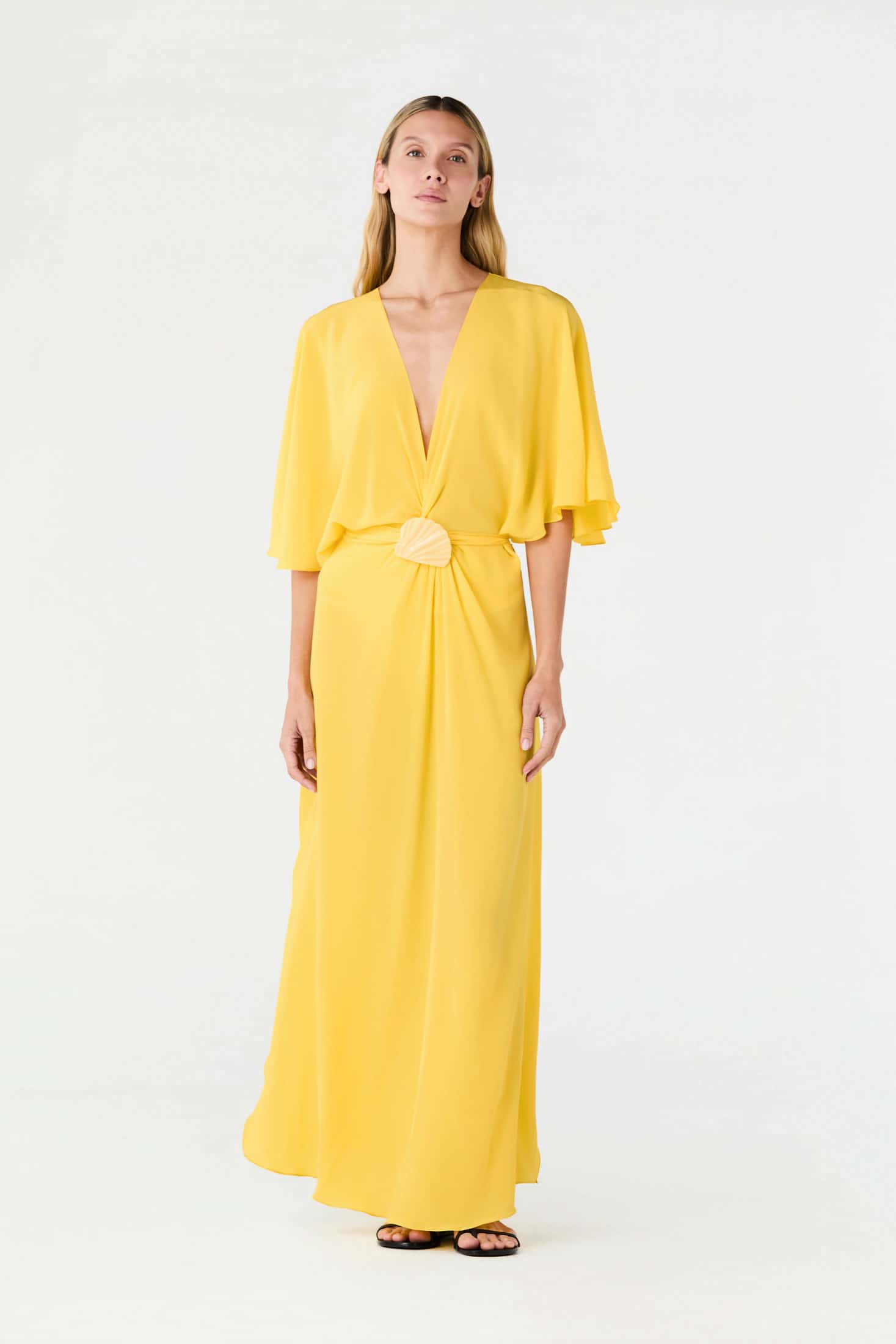 Perla del Sol Silk Midi Dress / Yellow