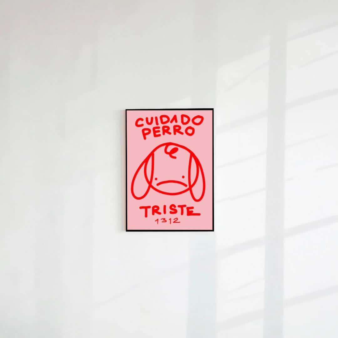 Postal Cuidado perro triste rosado (Papel 220g)