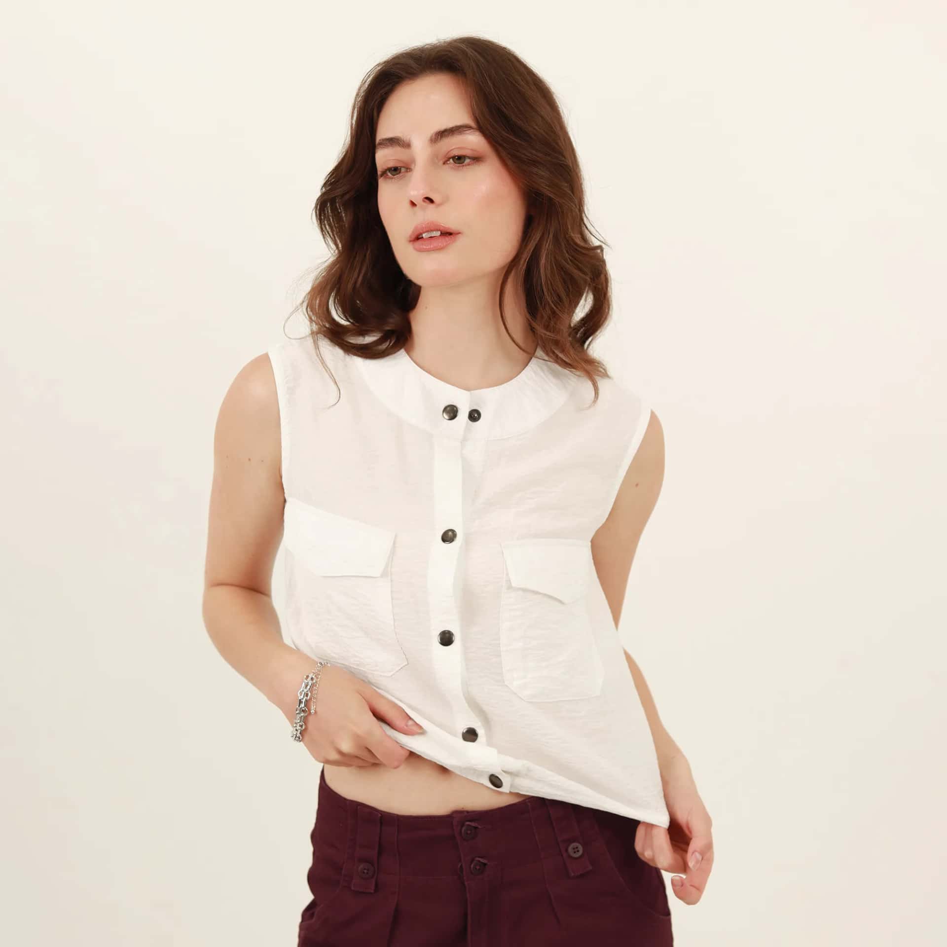 Blusa Cuello Redondo Manga Sisa