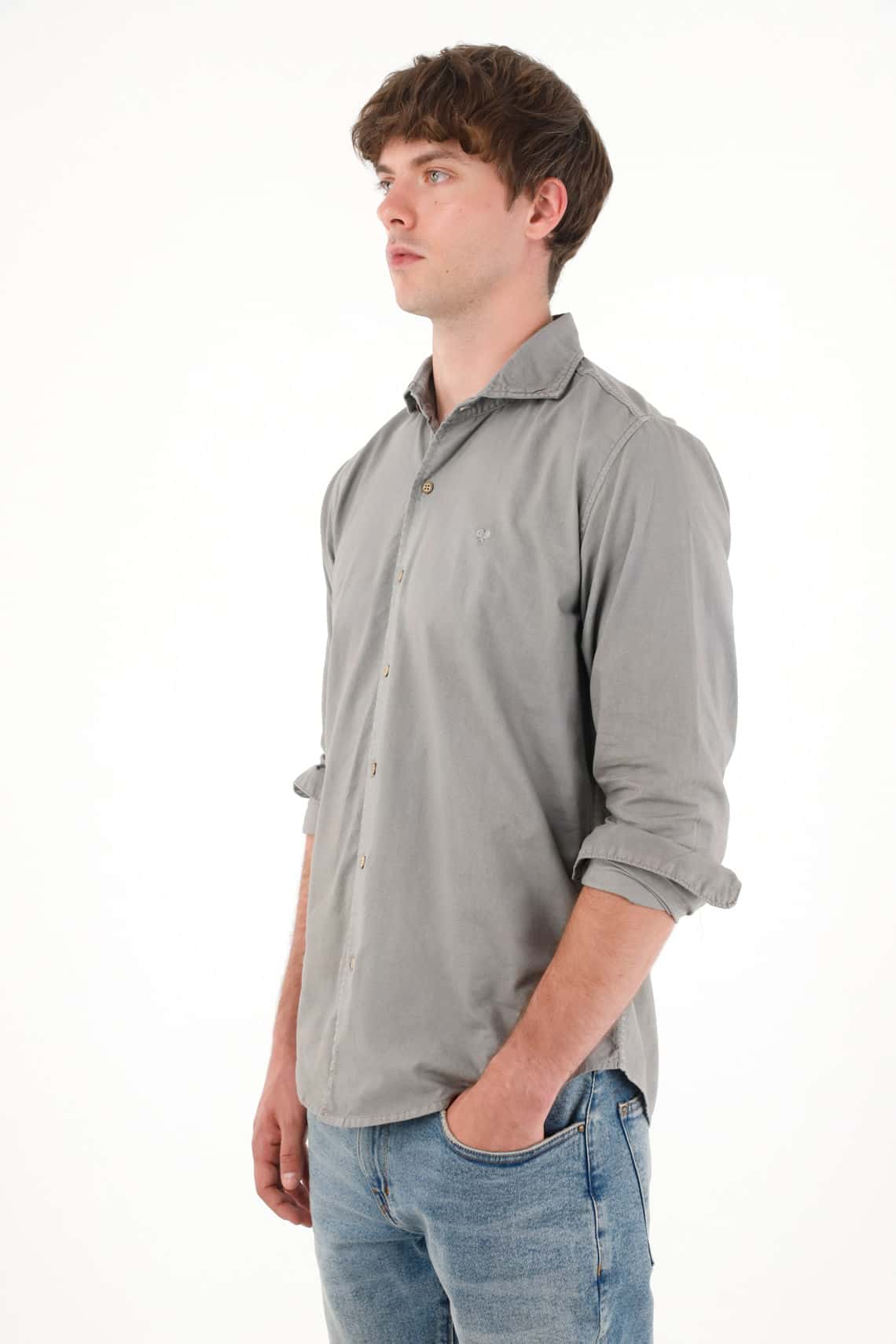 Camisa manga larga gris de silueta ajustada para hombre